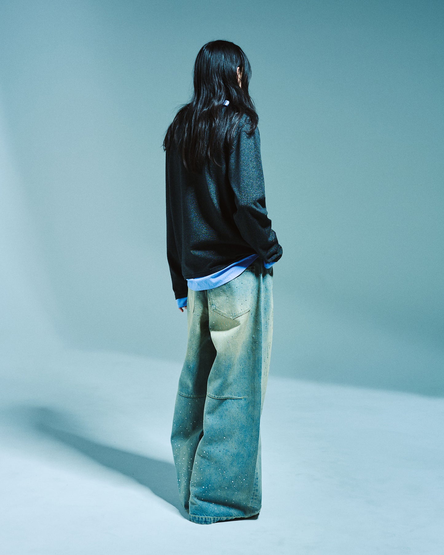 WIDE BAGGY RHINESTONE DENIM