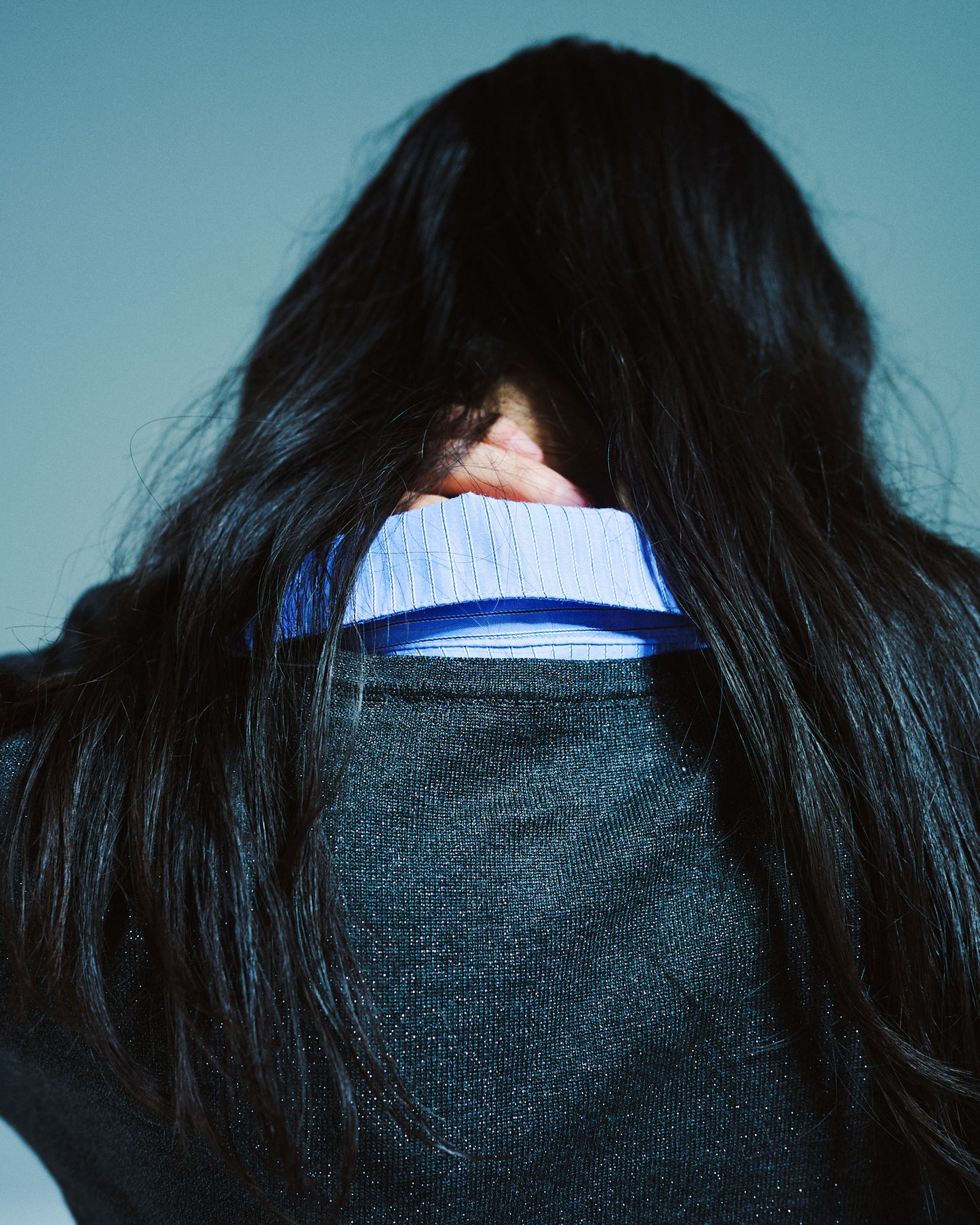 STRIPE SHIRT LAYERED LAME KNIT TOP