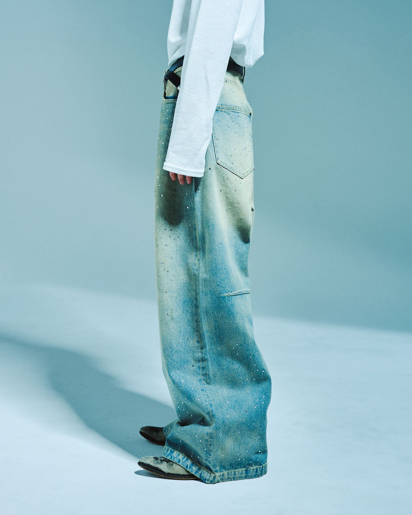 WIDE BAGGY RHINESTONE DENIM