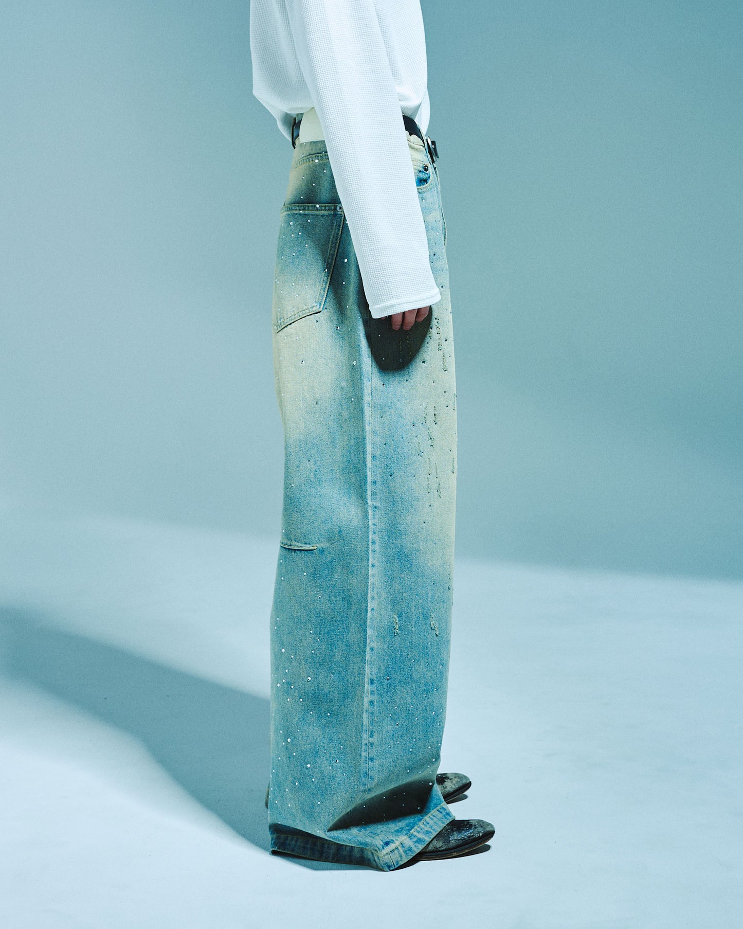 WIDE BAGGY RHINESTONE DENIM