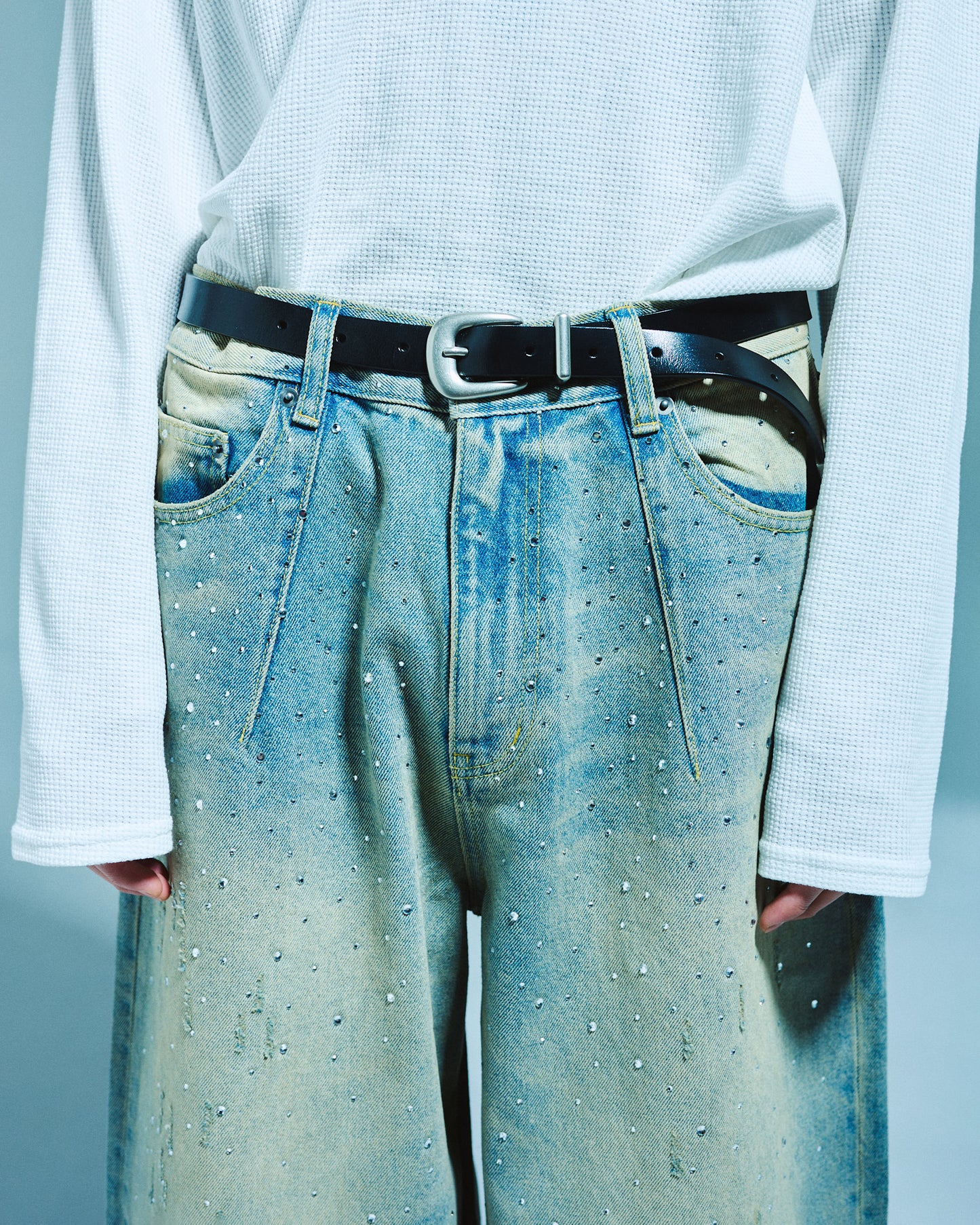 WIDE BAGGY RHINESTONE DENIM