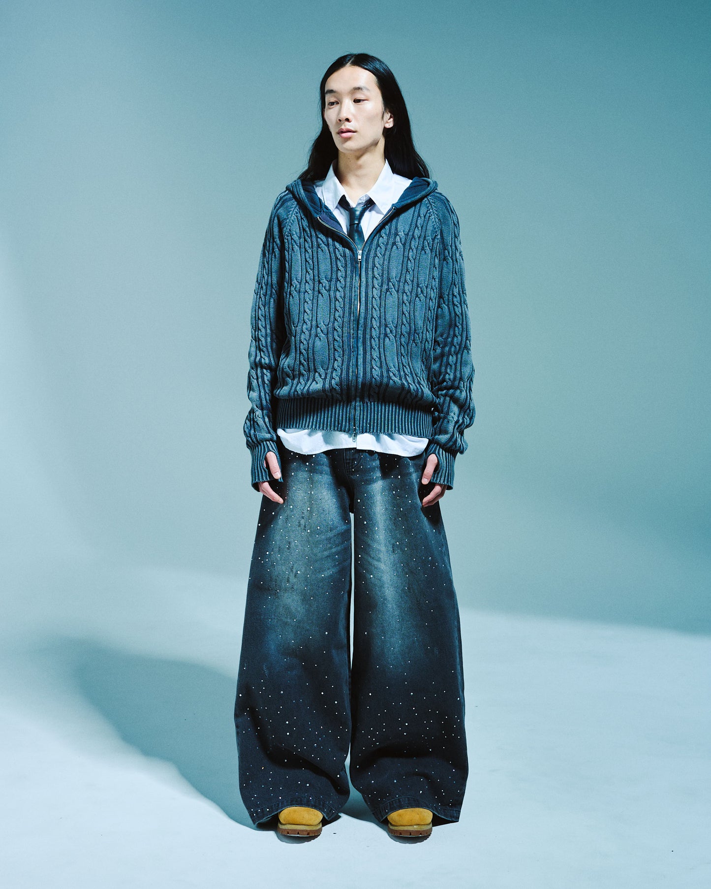 WIDE BAGGY RHINESTONE DENIM