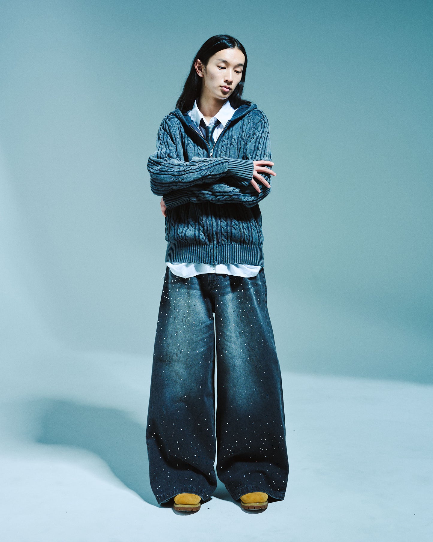 WIDE BAGGY RHINESTONE DENIM