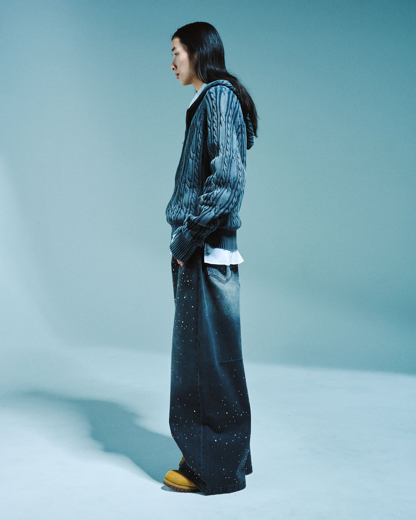 WIDE BAGGY RHINESTONE DENIM