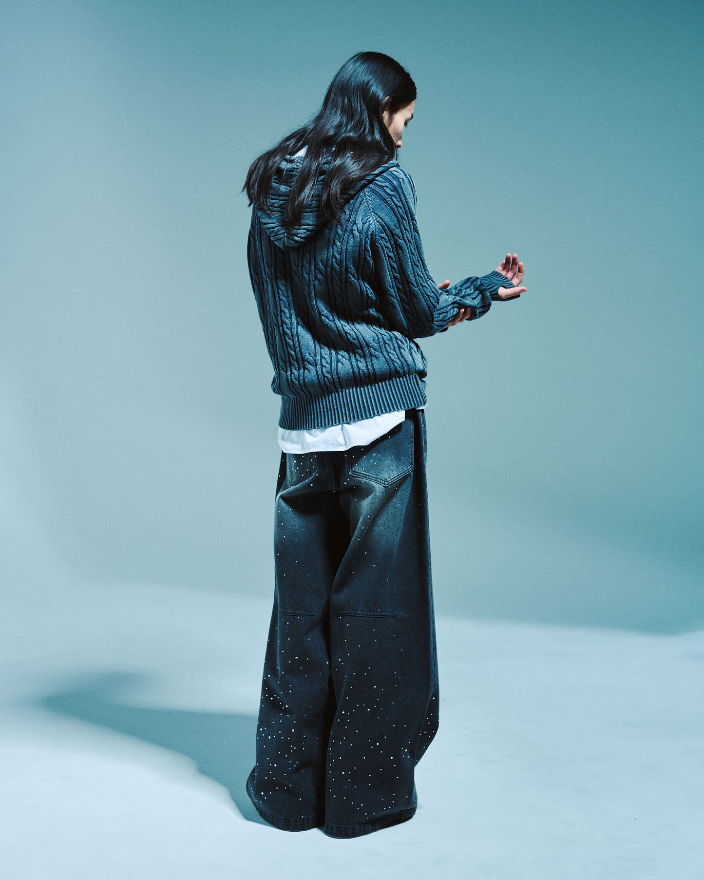 WIDE BAGGY RHINESTONE DENIM