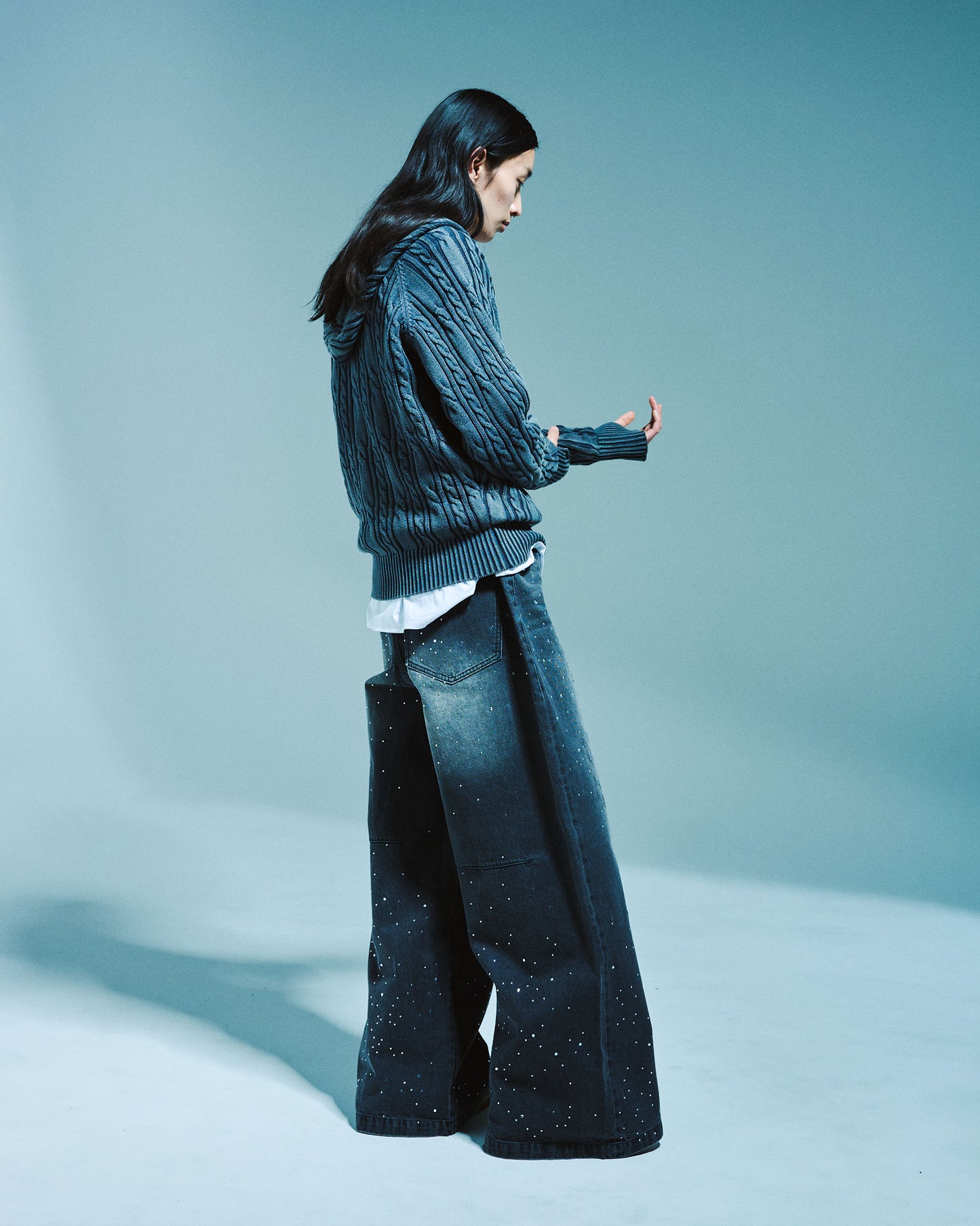 WIDE BAGGY RHINESTONE DENIM