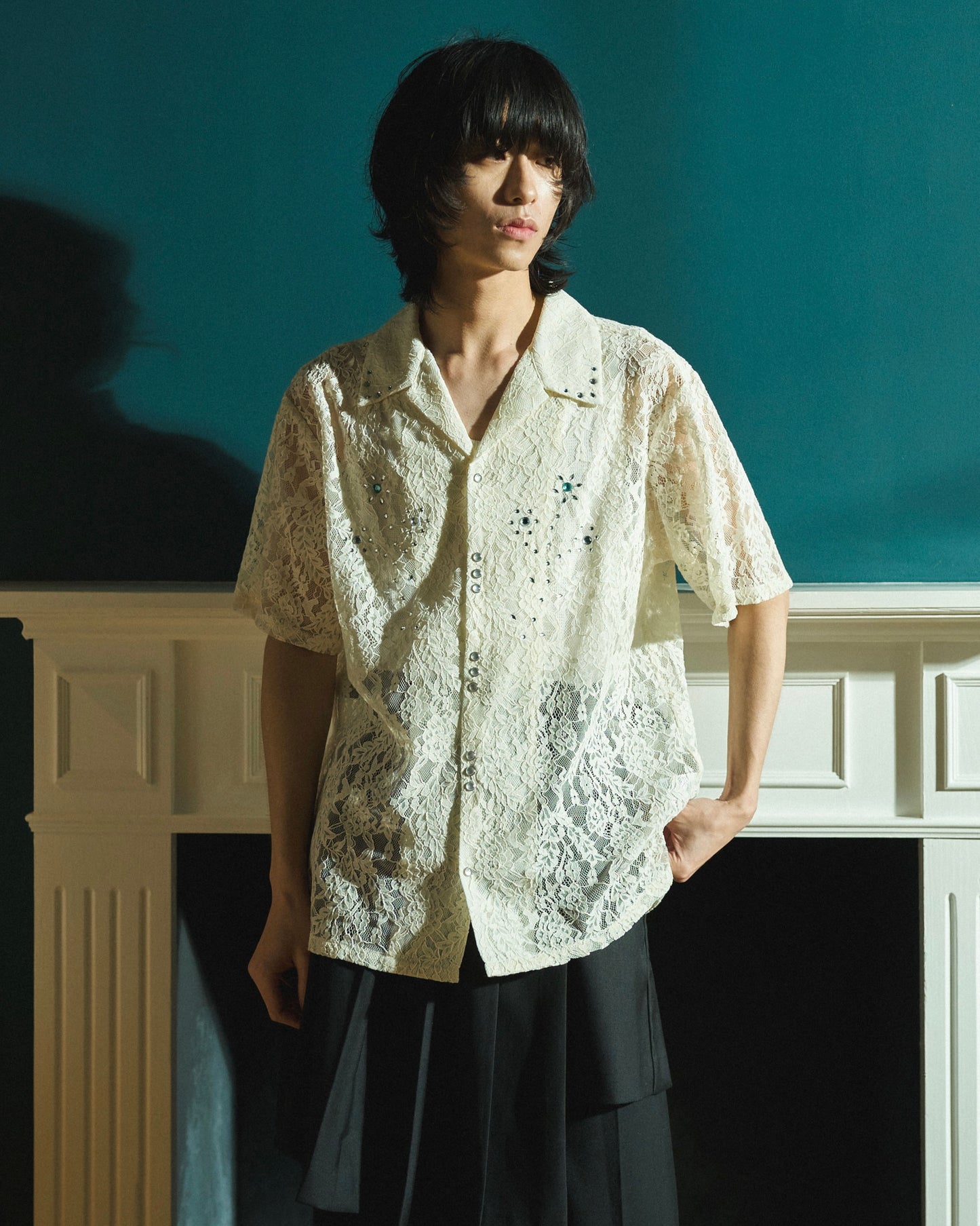FLOWER BIJOU SHEER H/S SHIRTS