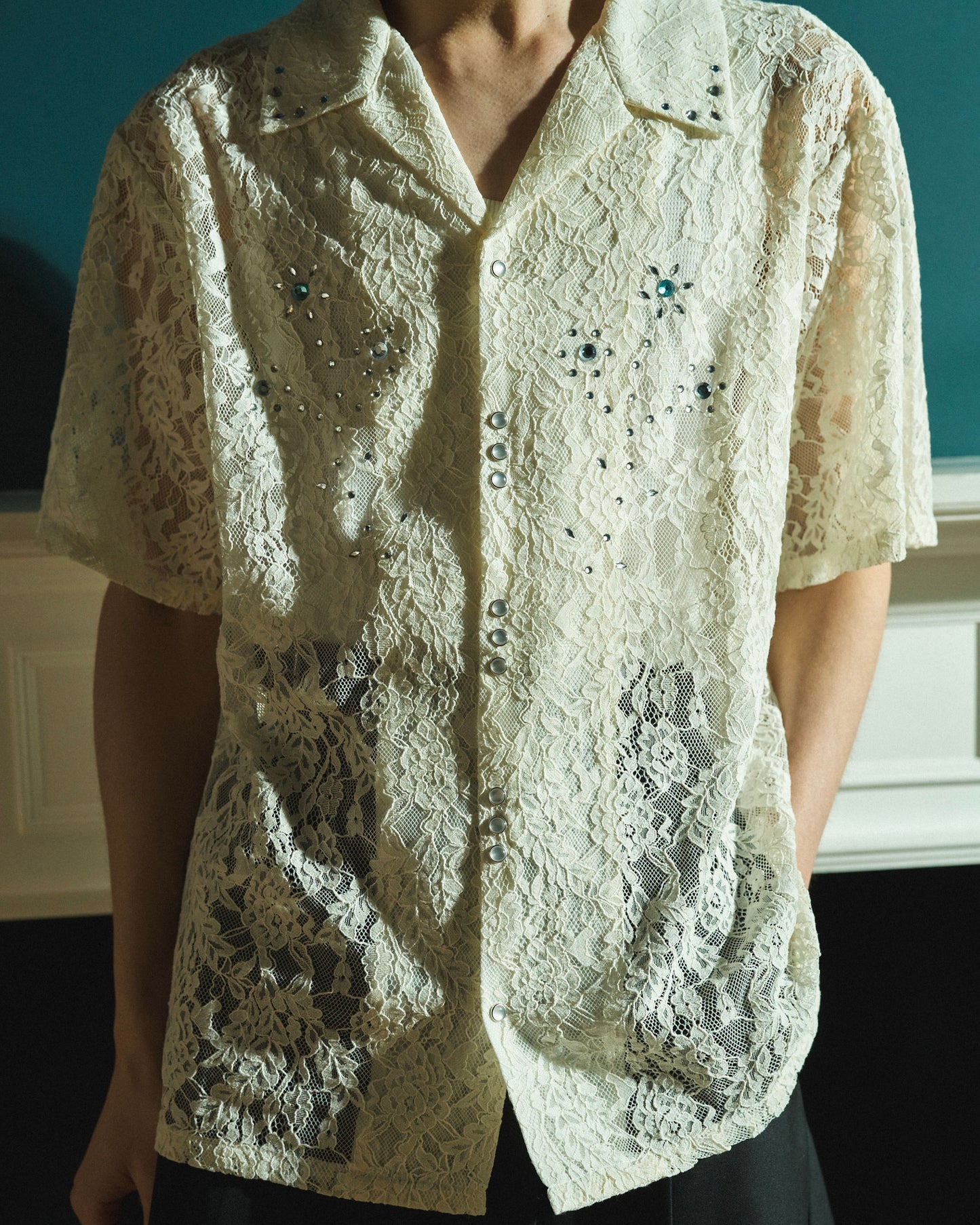FLOWER BIJOU SHEER H/S SHIRTS