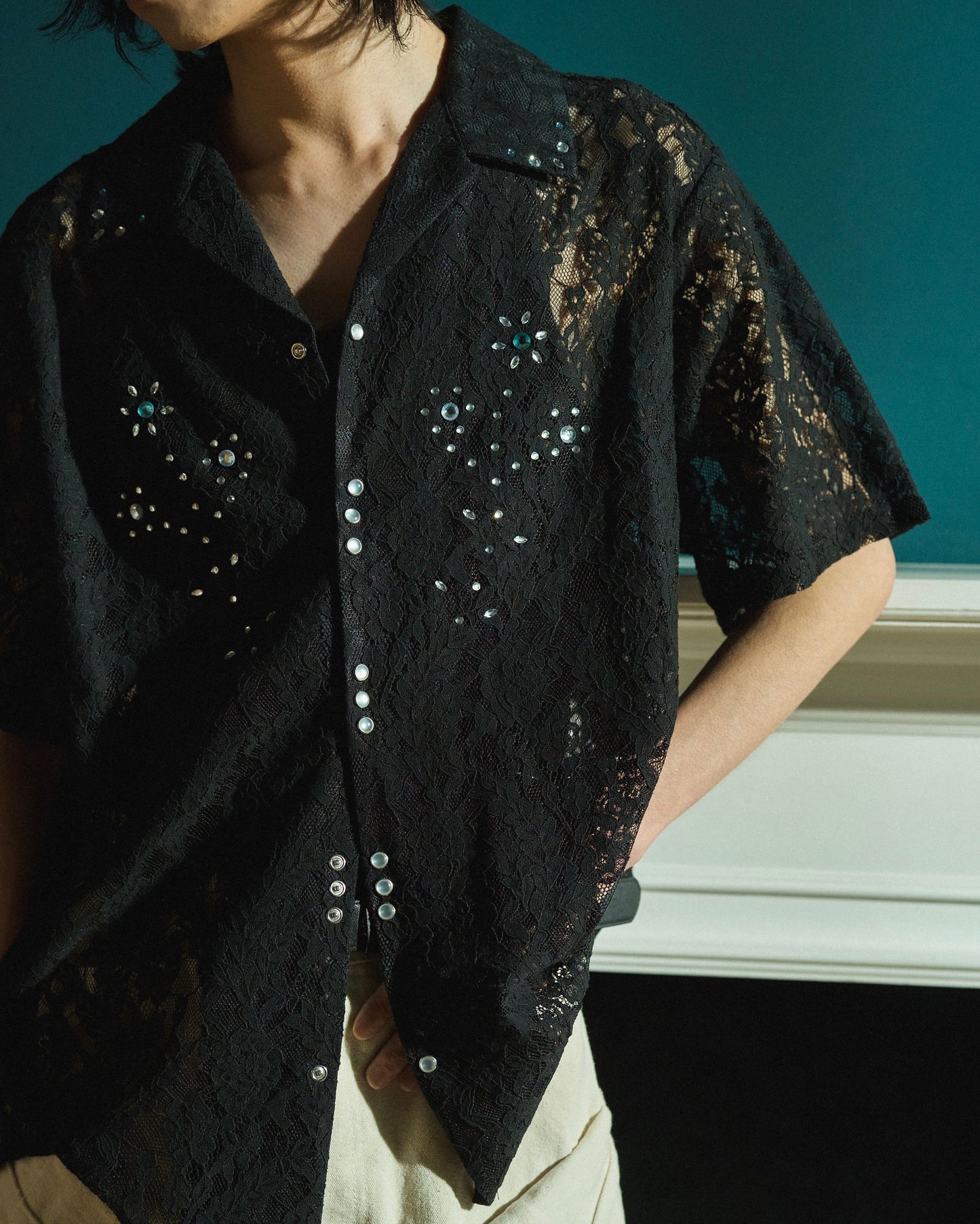 FLOWER BIJOU SHEER H/S SHIRTS