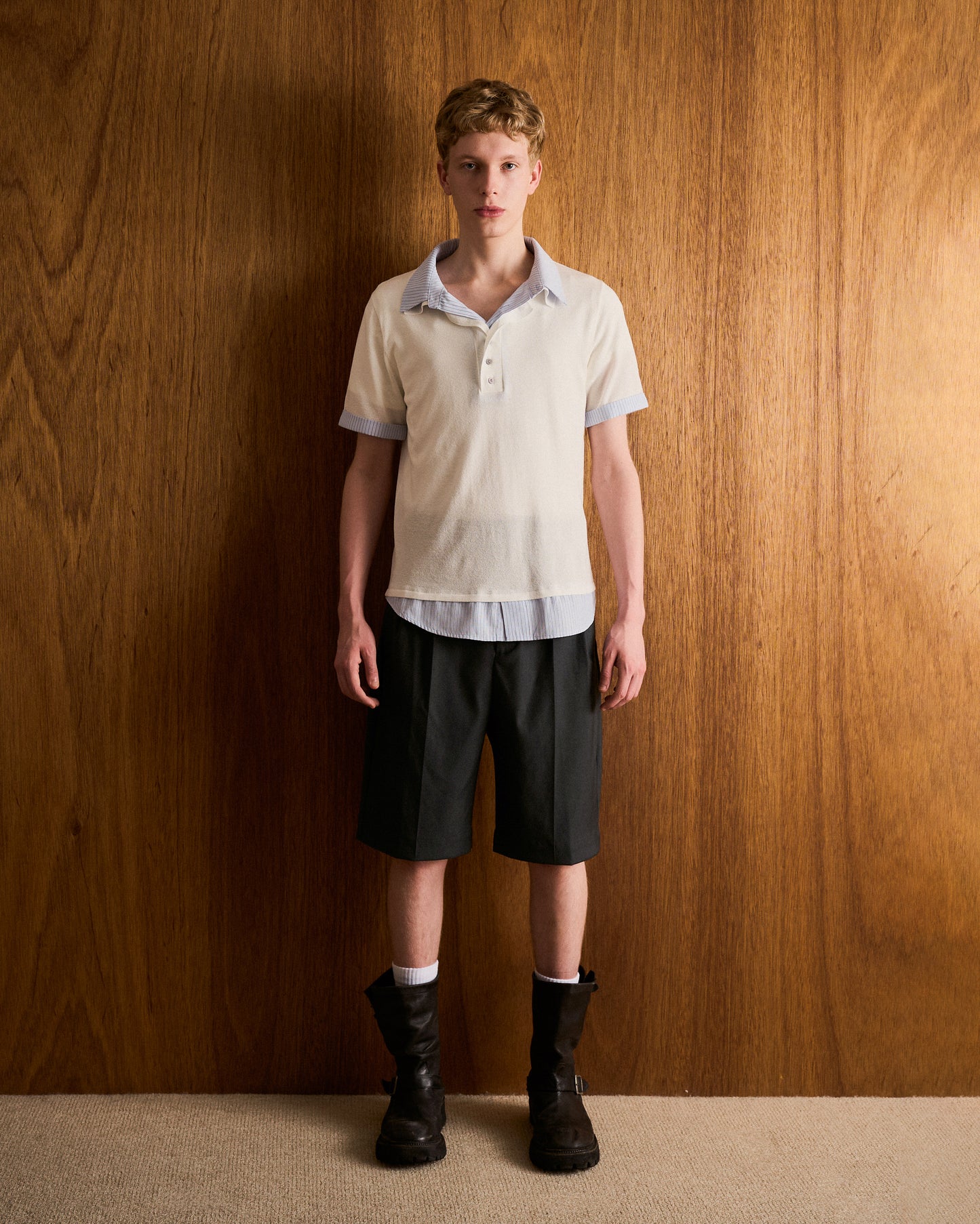 STRIPE SHIRT LAYERED LAME KNIT H/S SHIRTS