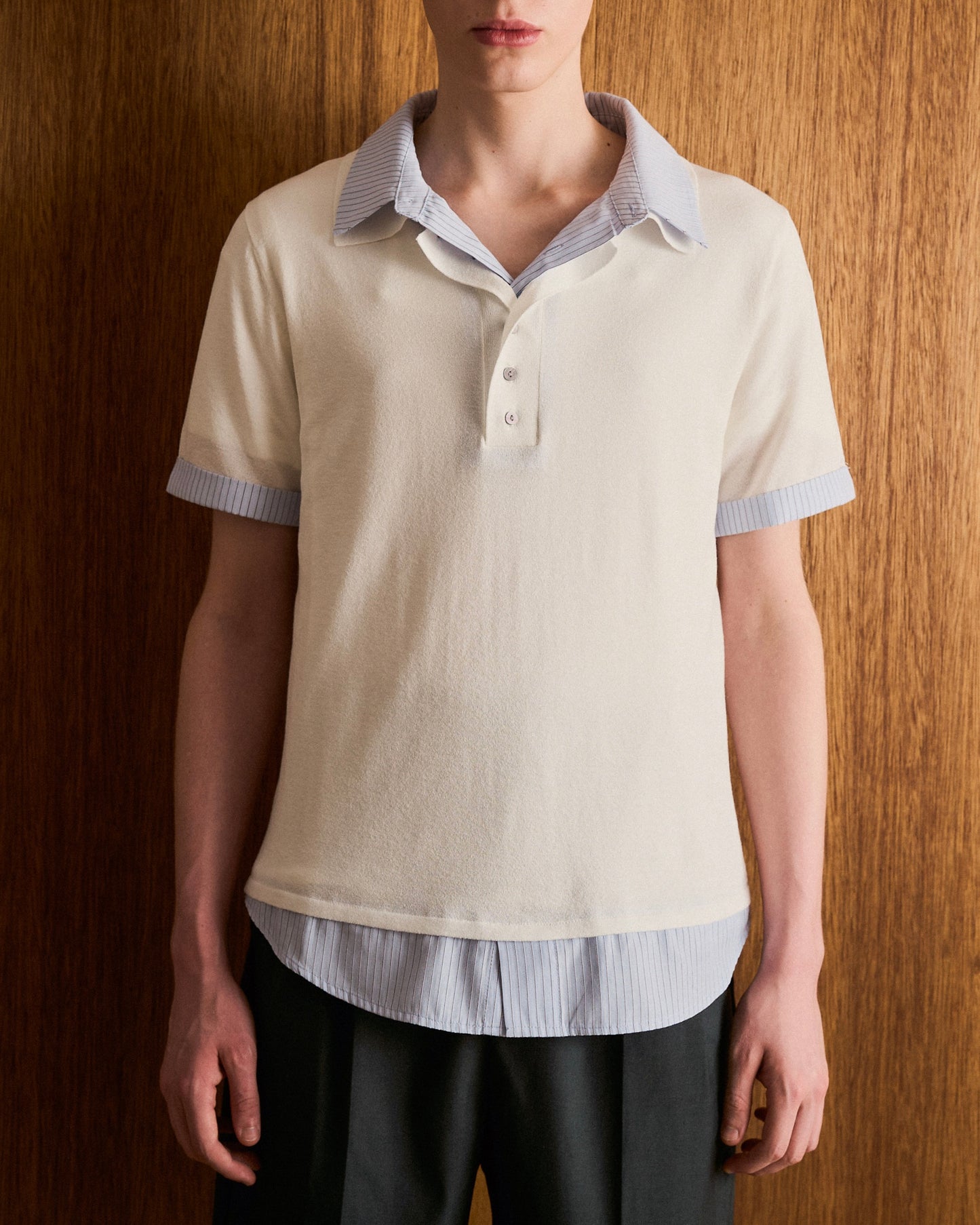 STRIPE SHIRT LAYERED LAME KNIT H/S SHIRTS