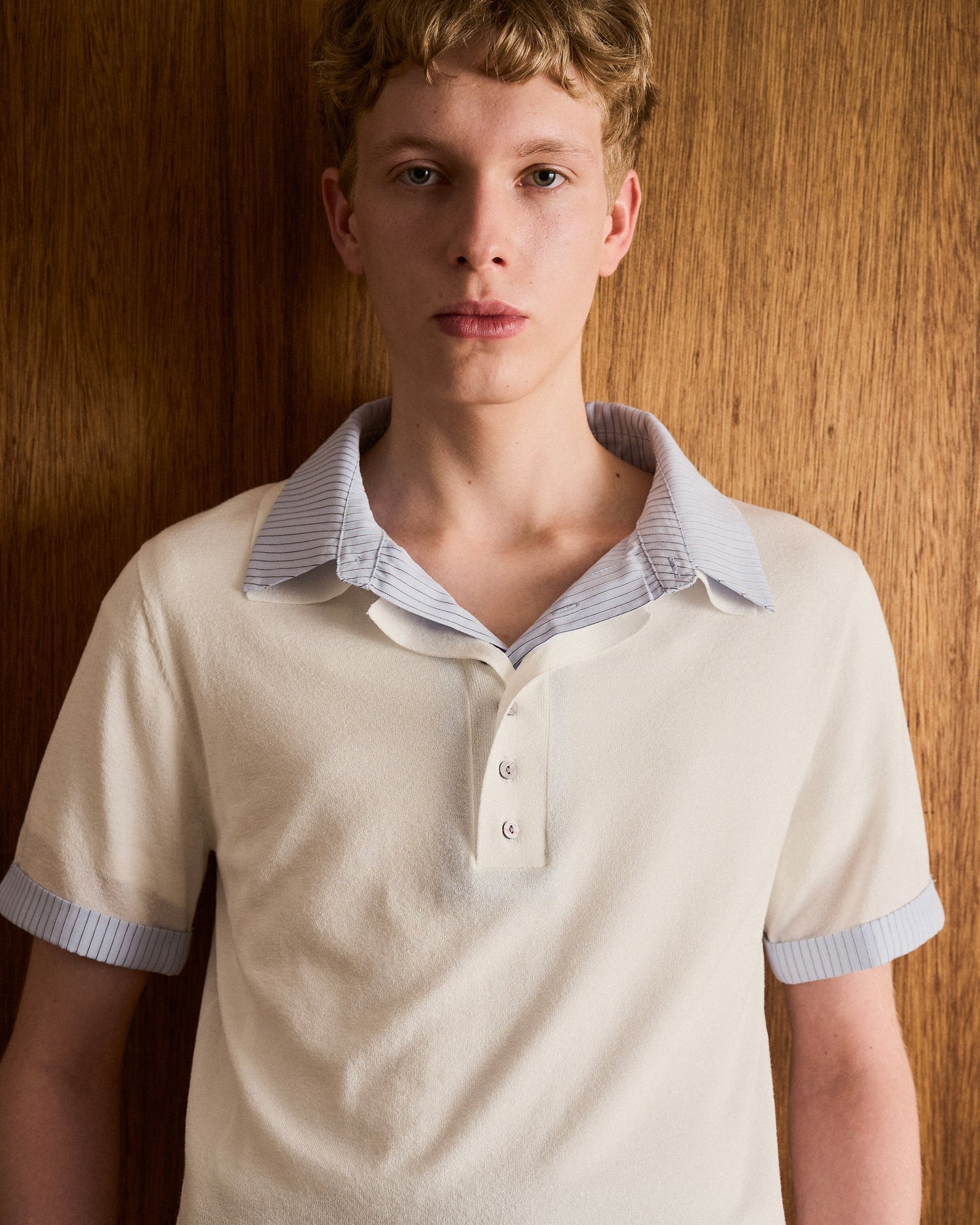 STRIPE SHIRT LAYERED LAME KNIT H/S SHIRTS