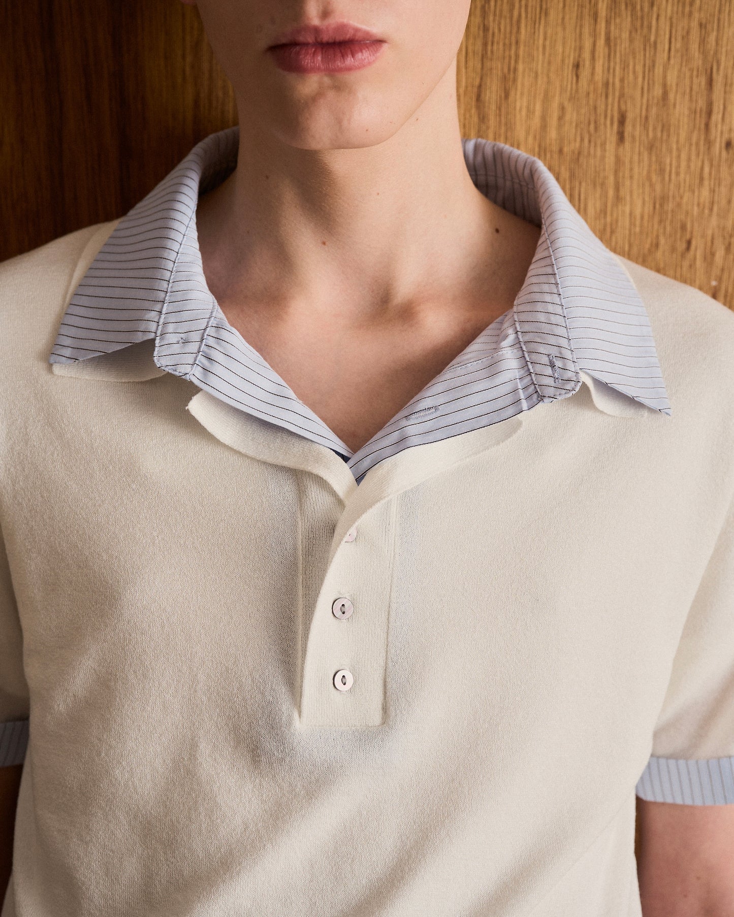 STRIPE SHIRT LAYERED LAME KNIT H/S SHIRTS
