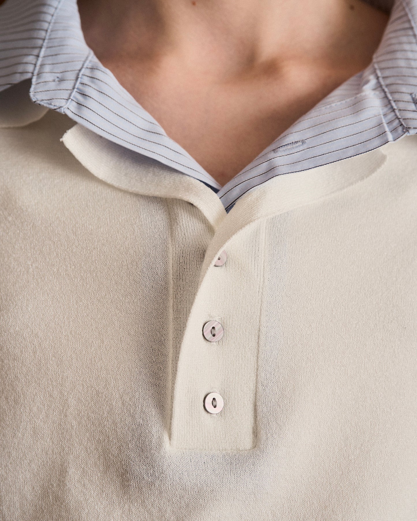 STRIPE SHIRT LAYERED LAME KNIT H/S SHIRTS