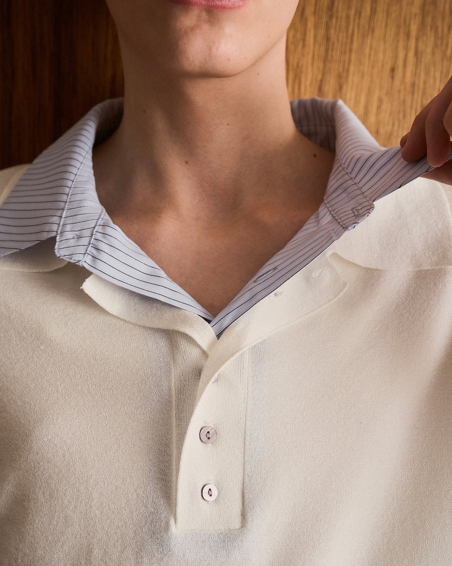 STRIPE SHIRT LAYERED LAME KNIT H/S SHIRTS