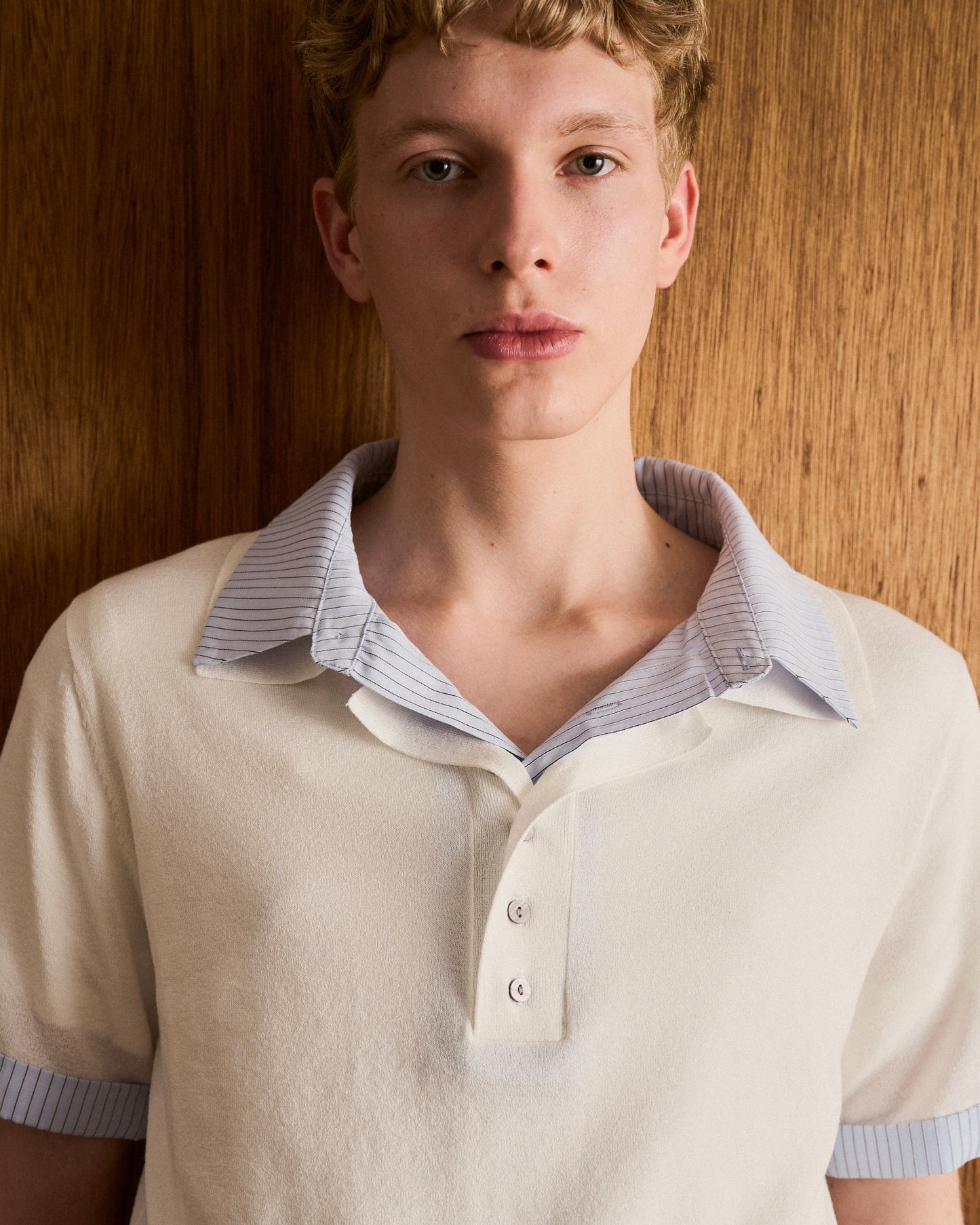 STRIPE SHIRT LAYERED LAME KNIT H/S SHIRTS