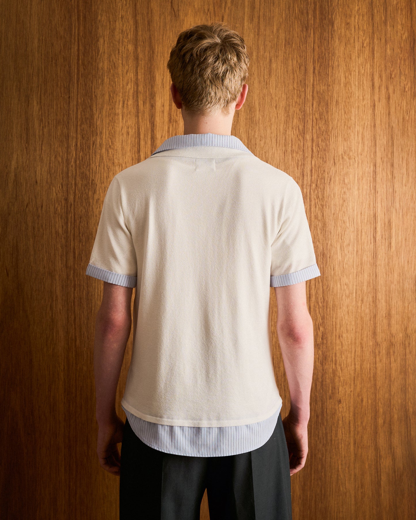 STRIPE SHIRT LAYERED LAME KNIT H/S SHIRTS