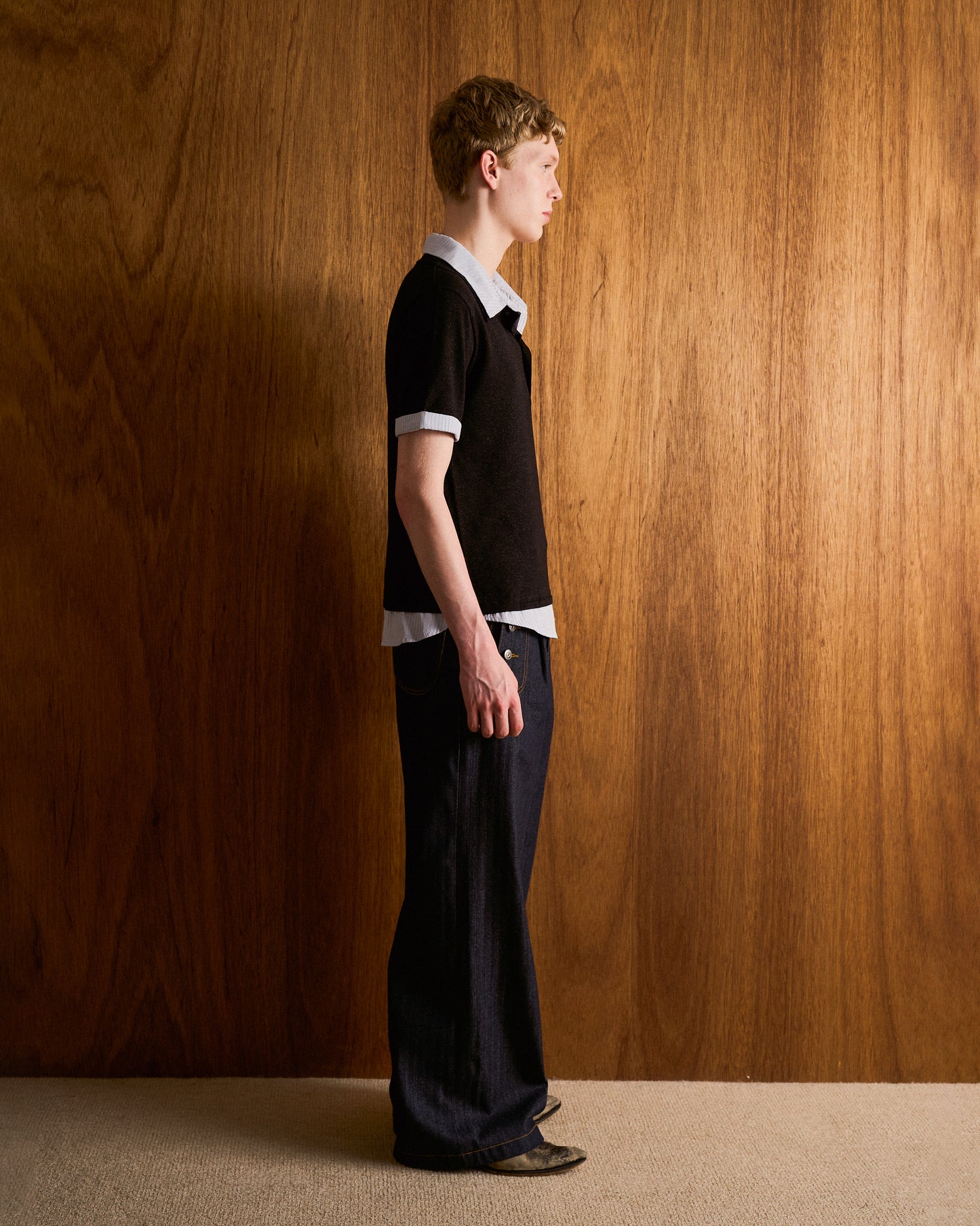 STRIPE SHIRT LAYERED LAME KNIT H/S SHIRTS