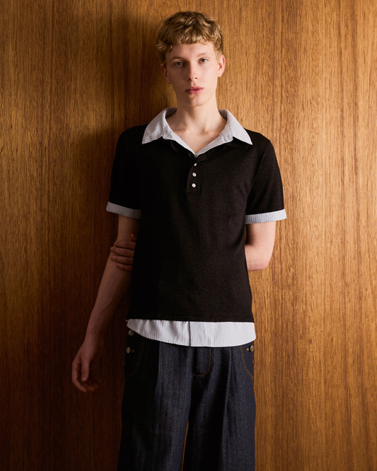 STRIPE SHIRT LAYERED LAME KNIT H/S SHIRTS