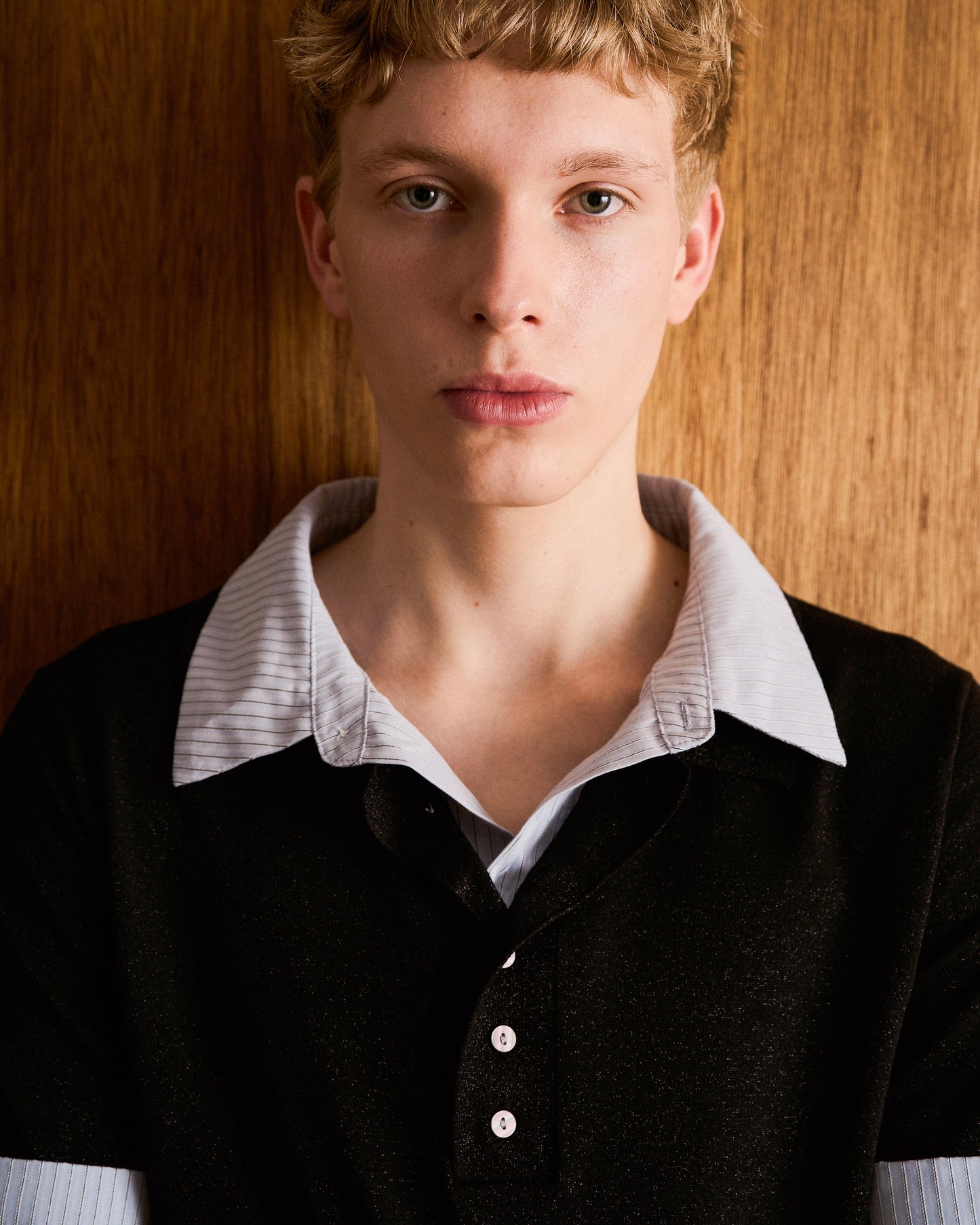 STRIPE SHIRT LAYERED LAME KNIT H/S SHIRTS
