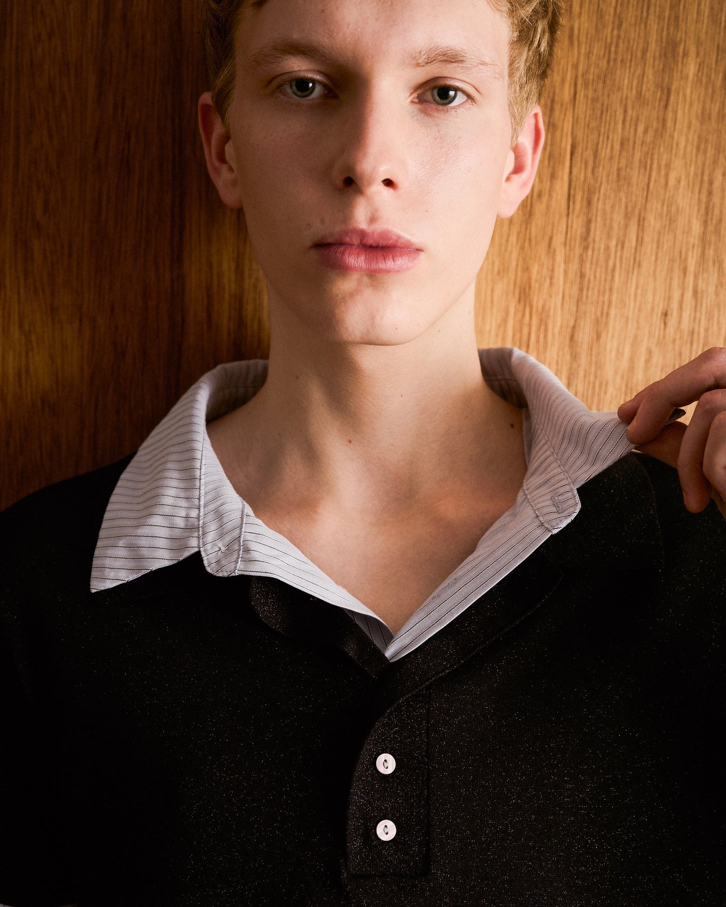 STRIPE SHIRT LAYERED LAME KNIT H/S SHIRTS