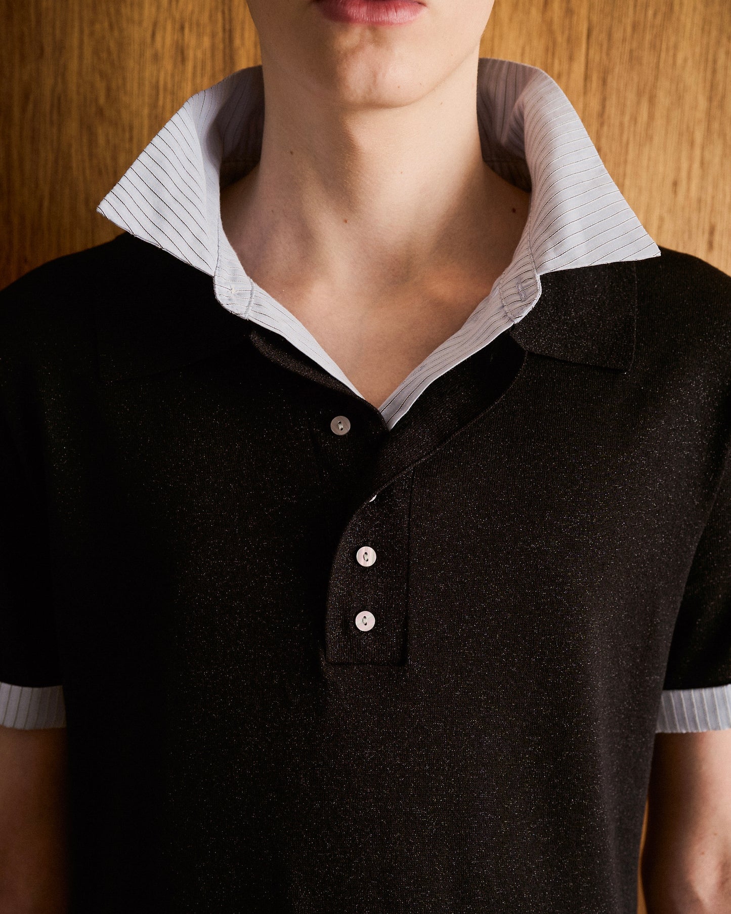 STRIPE SHIRT LAYERED LAME KNIT H/S SHIRTS
