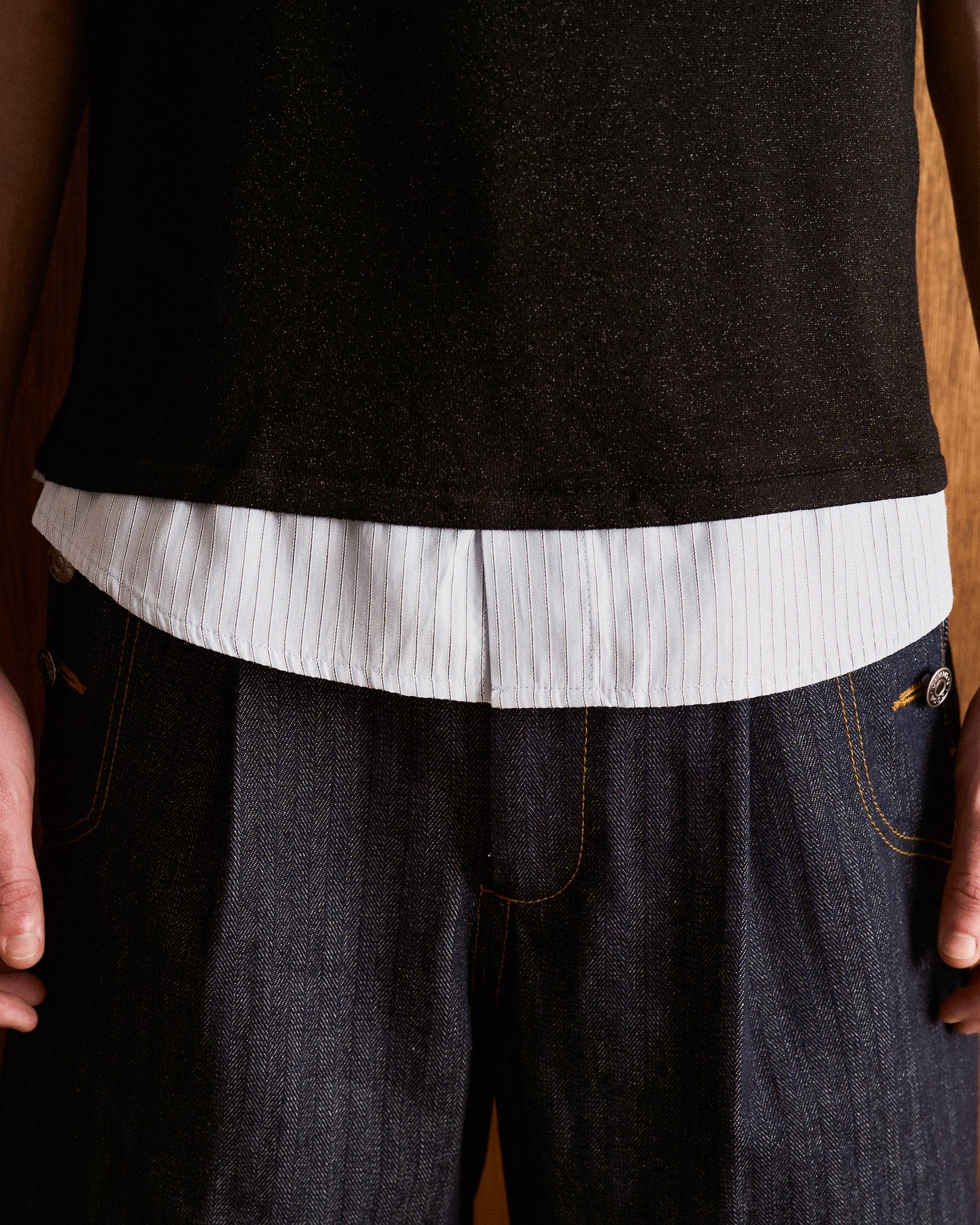 STRIPE SHIRT LAYERED LAME KNIT H/S SHIRTS