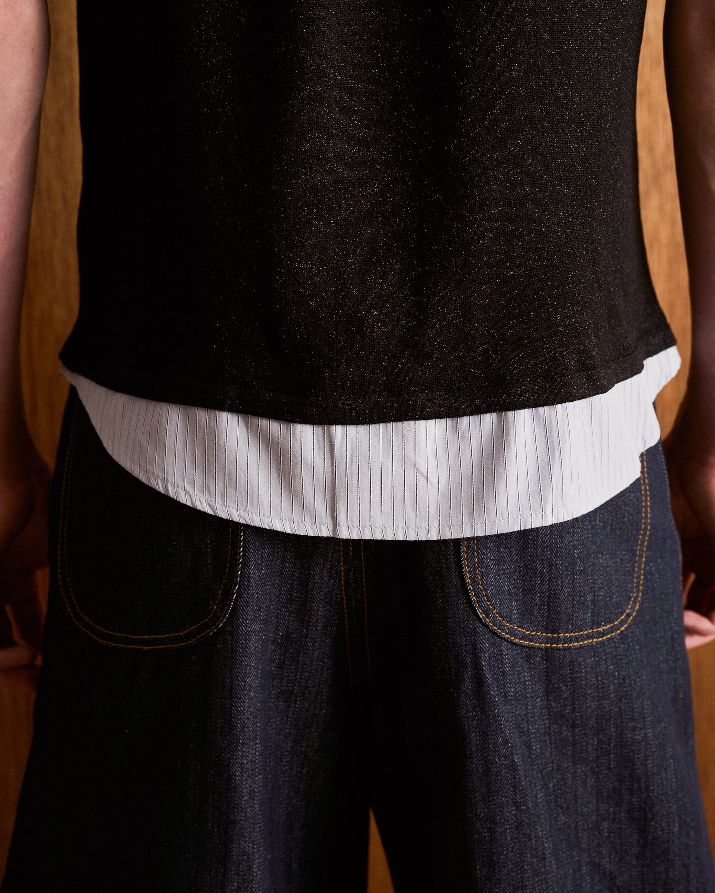 STRIPE SHIRT LAYERED LAME KNIT H/S SHIRTS