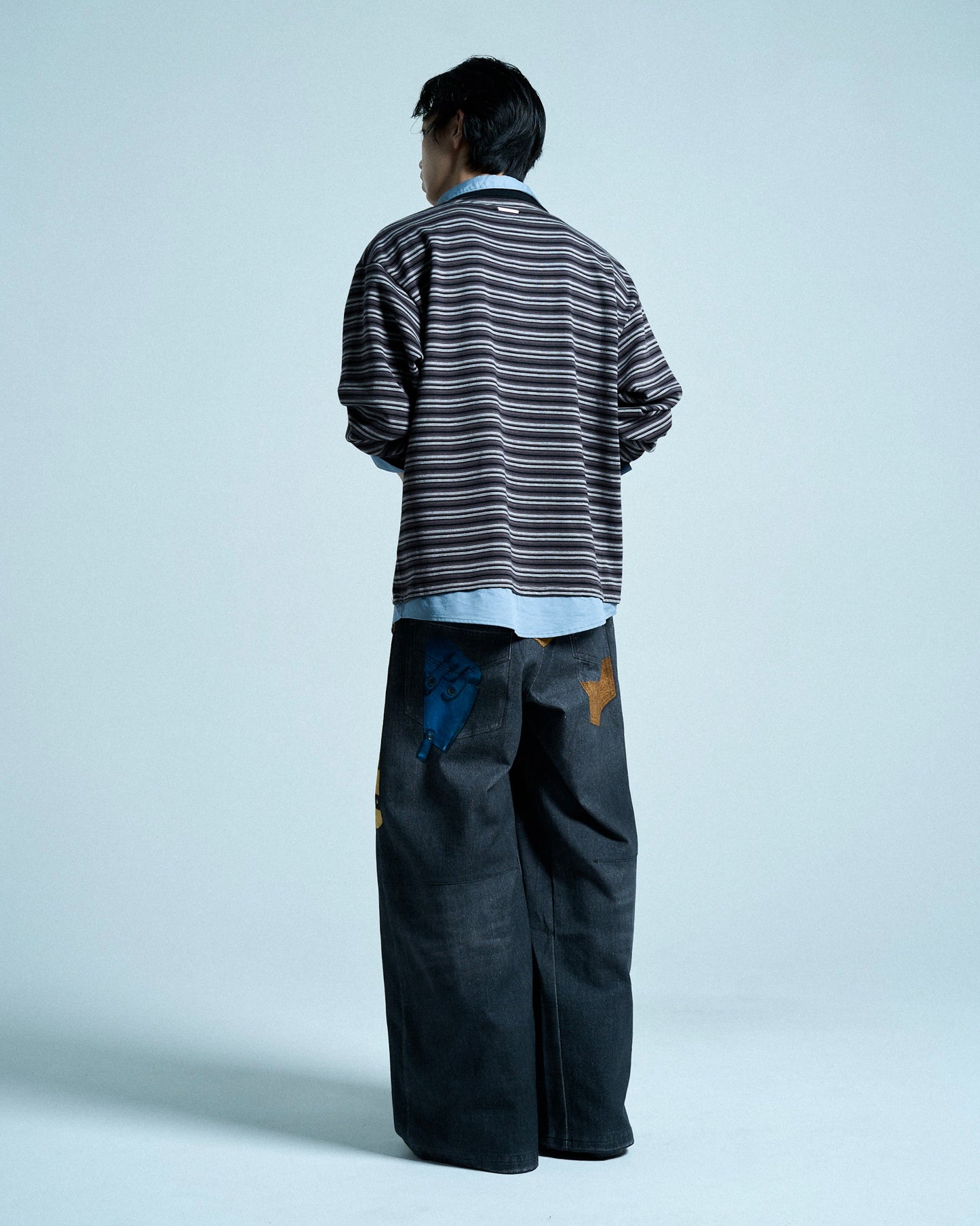 DOUBLE COLLAR LAYERED BORDER POLO L/S SHIRTS