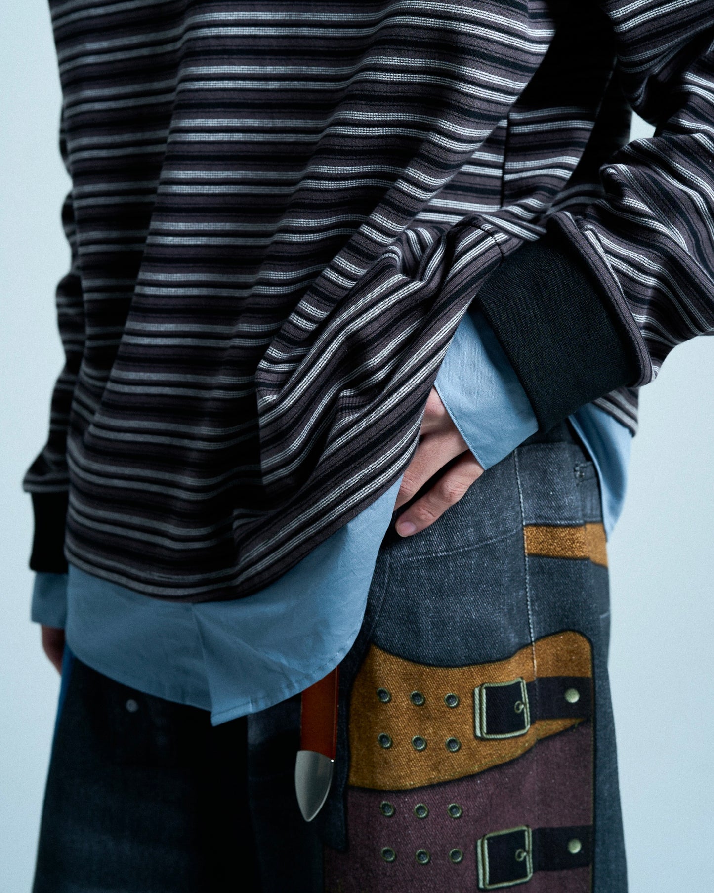 DOUBLE COLLAR LAYERED BORDER POLO L/S SHIRTS