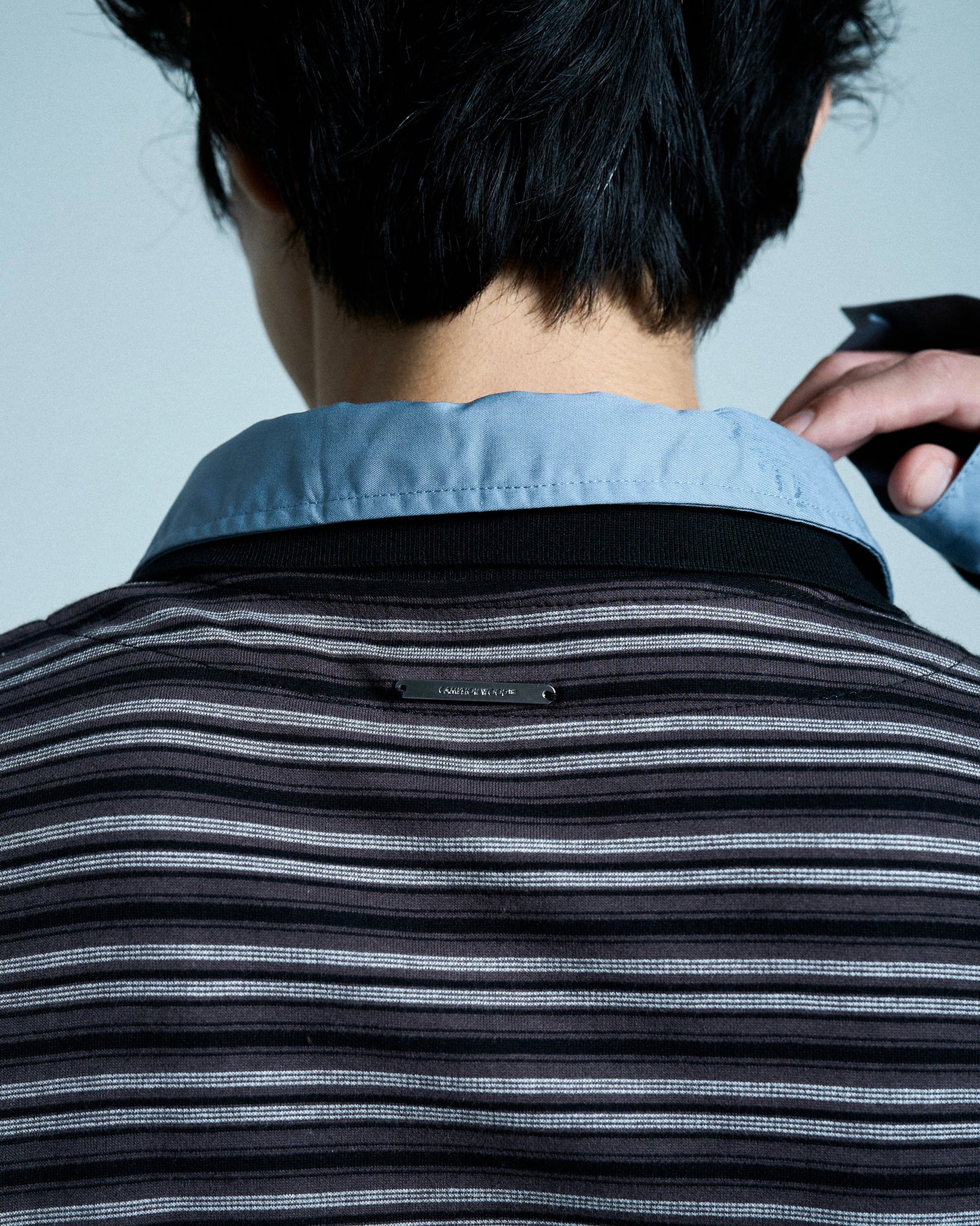 DOUBLE COLLAR LAYERED BORDER POLO L/S SHIRTS