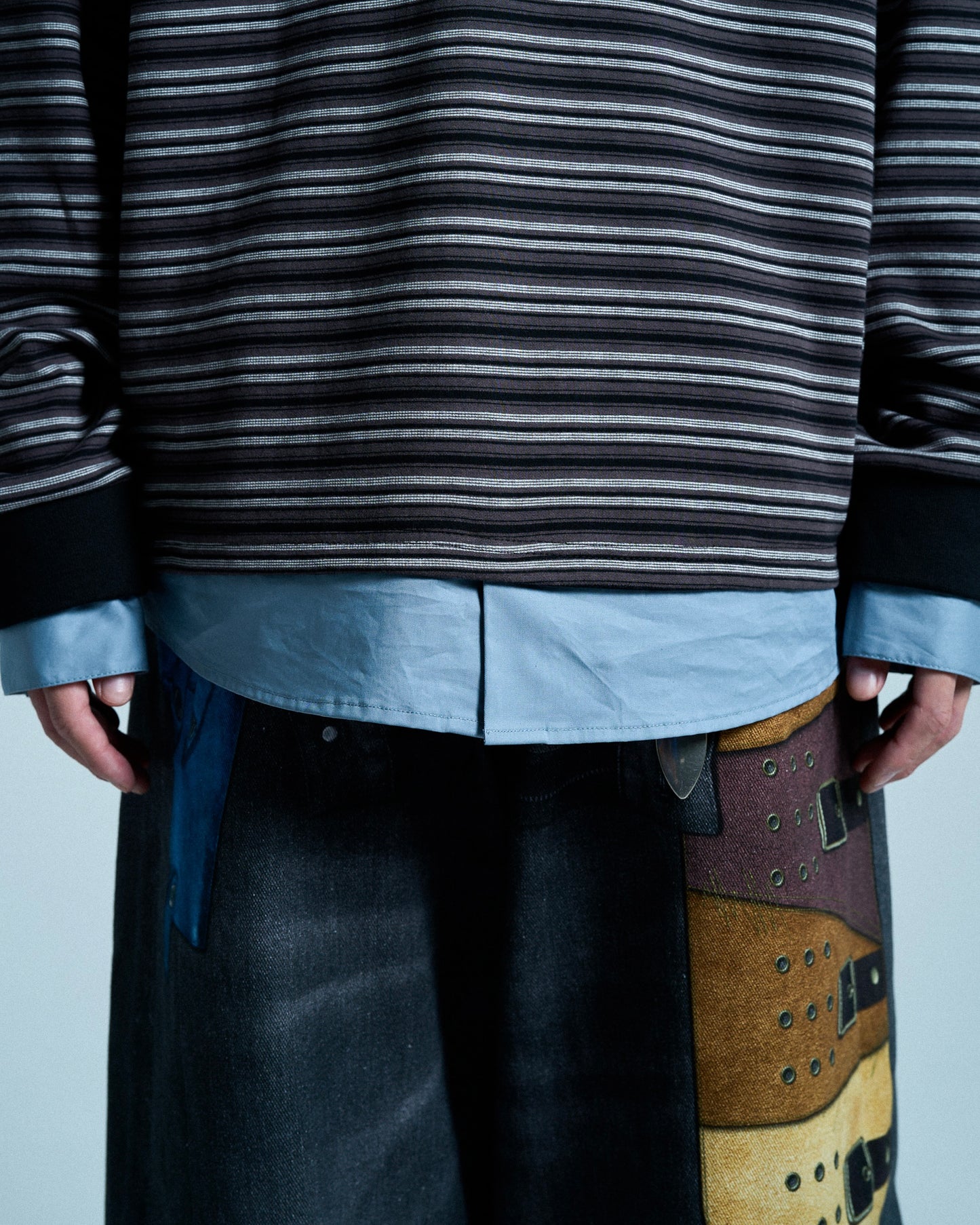 DOUBLE COLLAR LAYERED BORDER POLO L/S SHIRTS