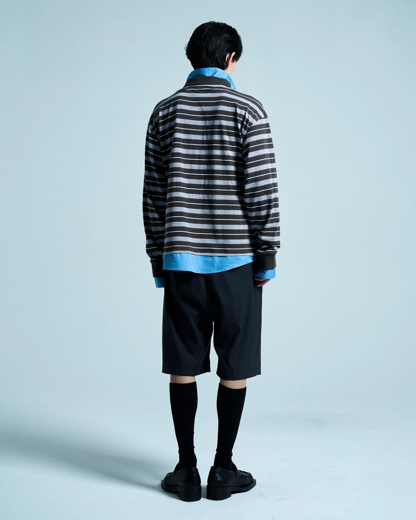 DOUBLE COLLAR LAYERED BORDER POLO L/S SHIRTS