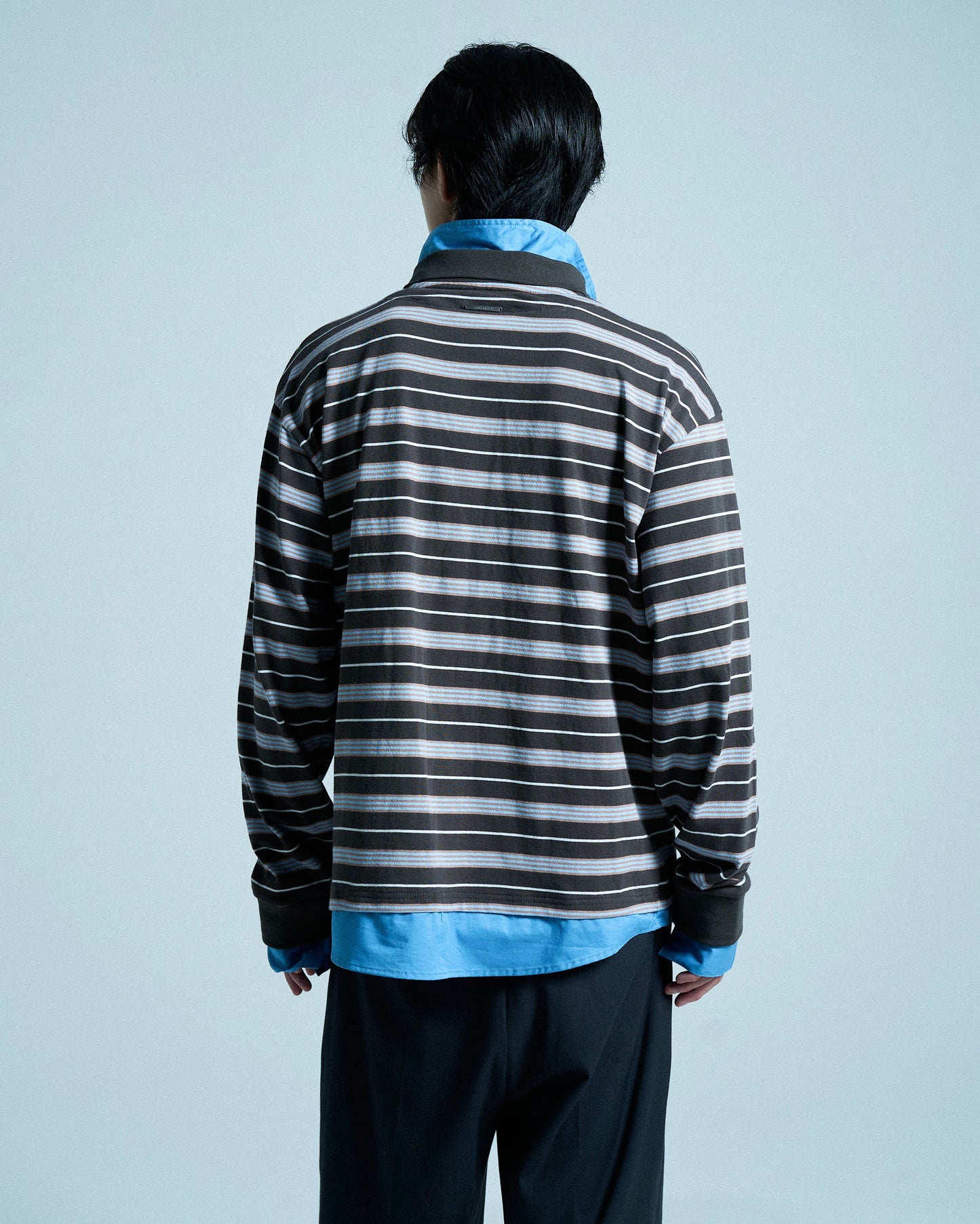 DOUBLE COLLAR LAYERED BORDER POLO L/S SHIRTS