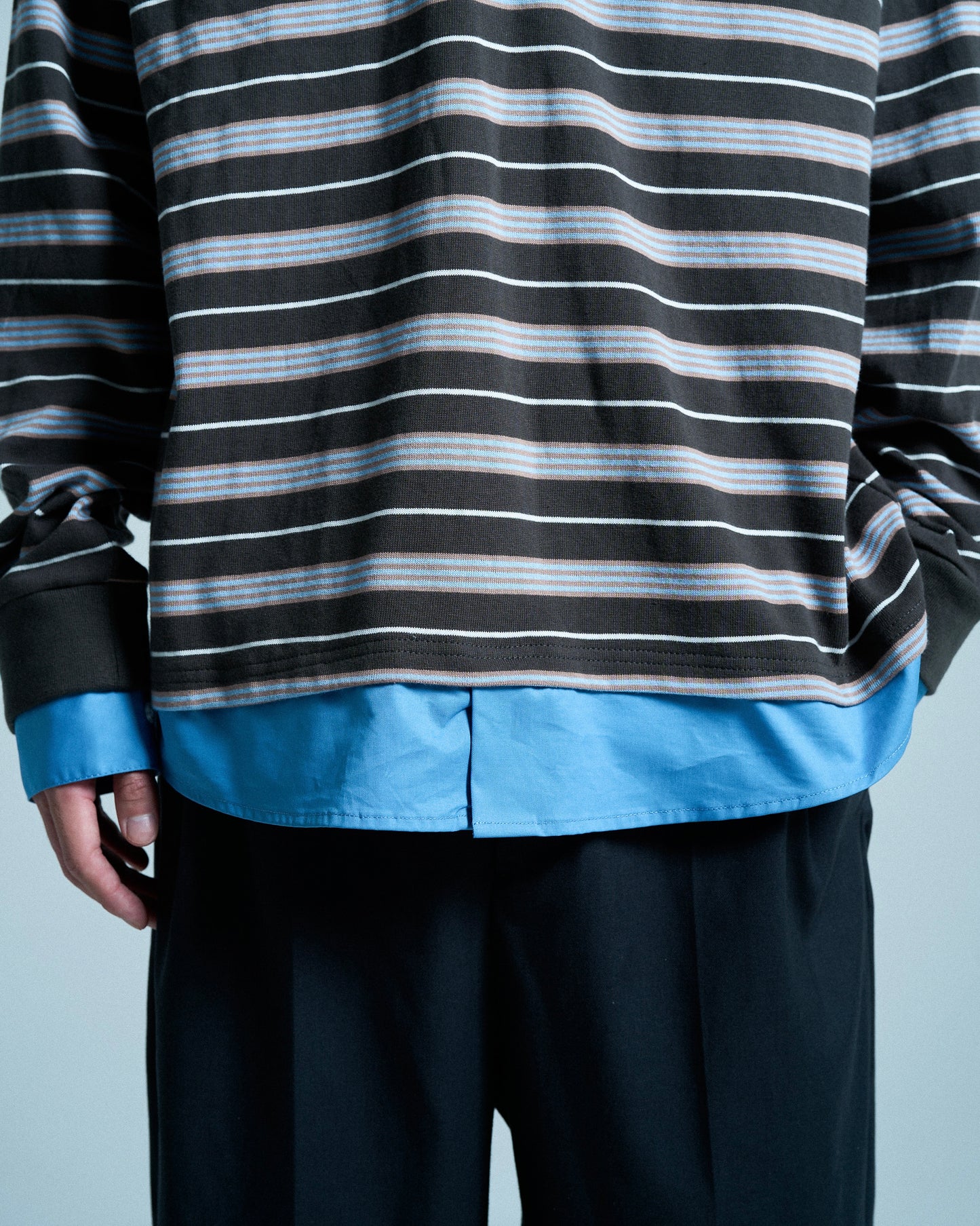 DOUBLE COLLAR LAYERED BORDER POLO L/S SHIRTS