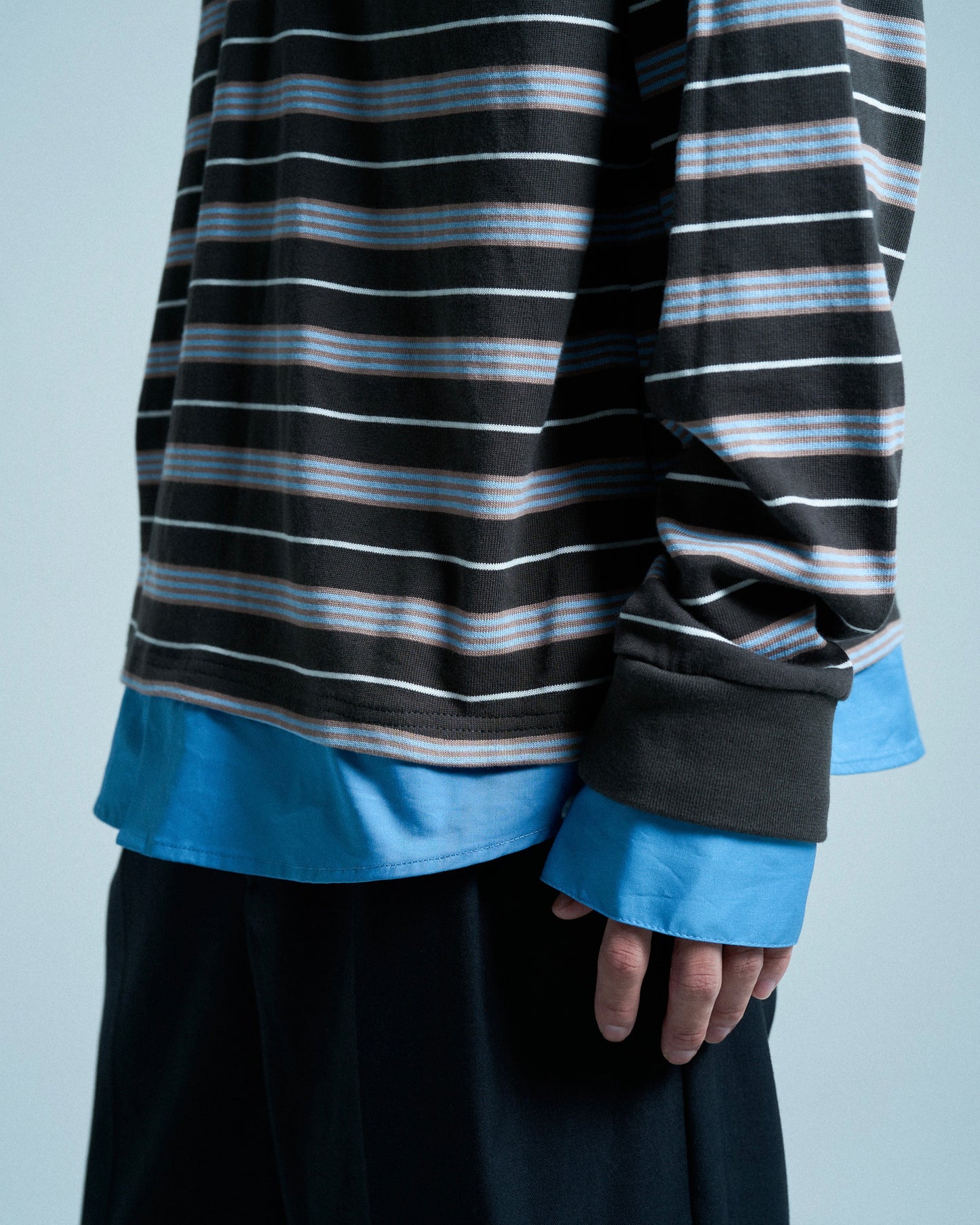 DOUBLE COLLAR LAYERED BORDER POLO L/S SHIRTS