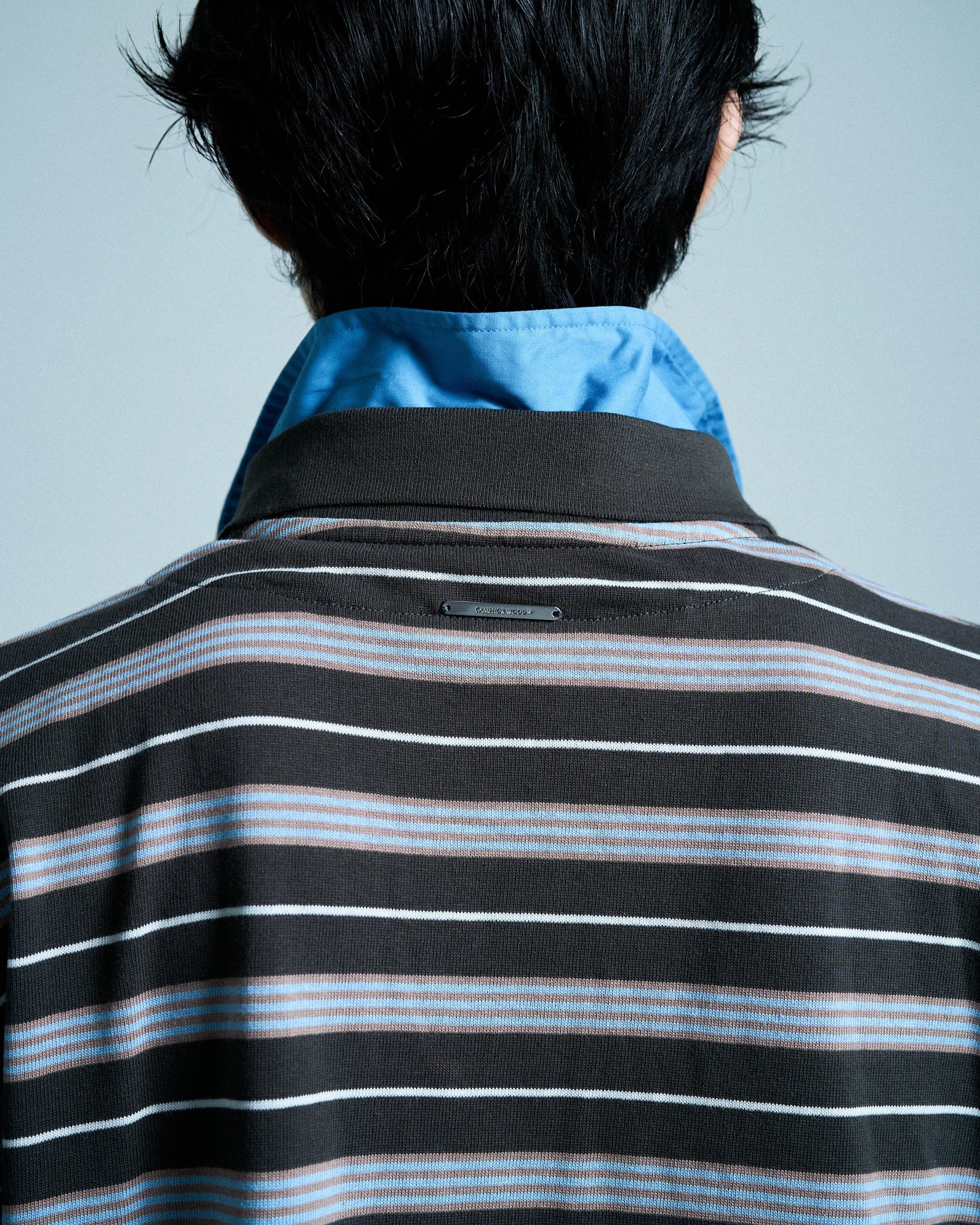 DOUBLE COLLAR LAYERED BORDER POLO L/S SHIRTS