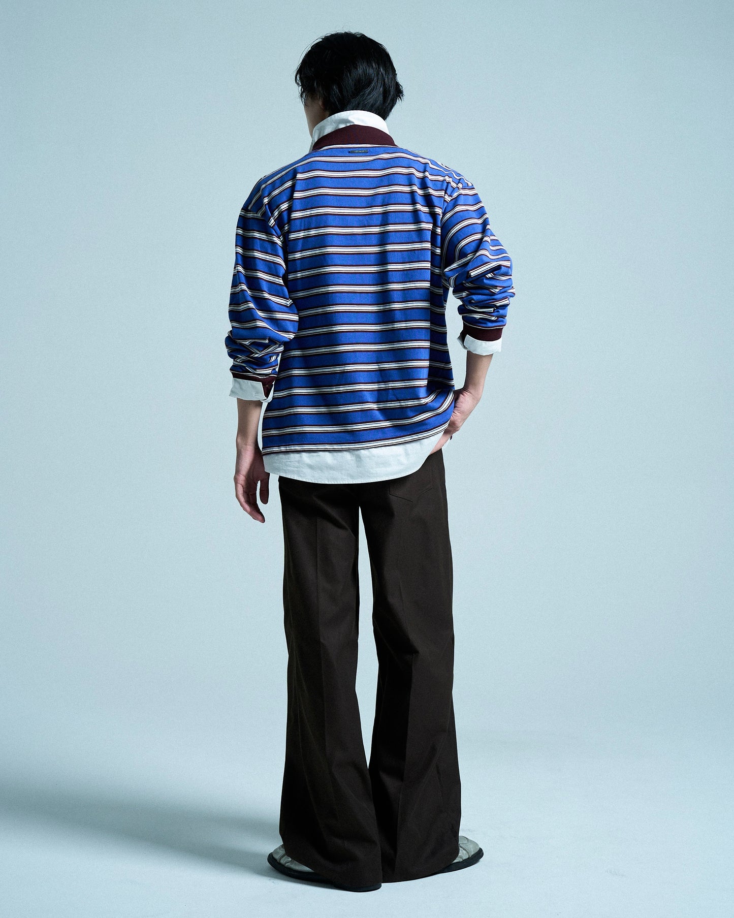DOUBLE COLLAR LAYERED BORDER POLO L/S SHIRTS