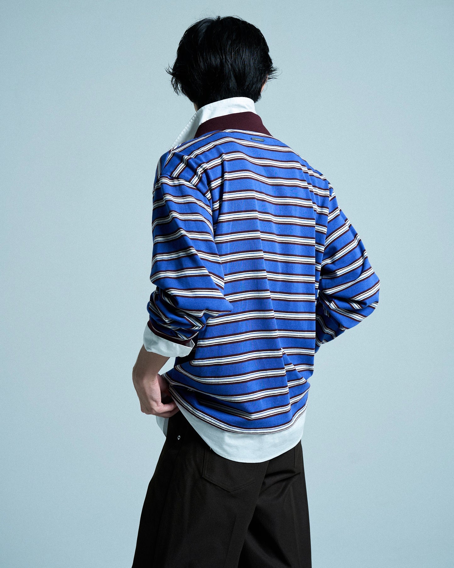 DOUBLE COLLAR LAYERED BORDER POLO L/S SHIRTS