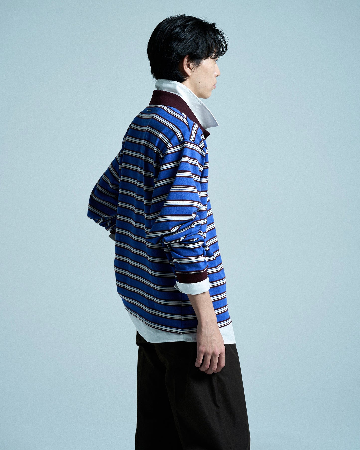 DOUBLE COLLAR LAYERED BORDER POLO L/S SHIRTS