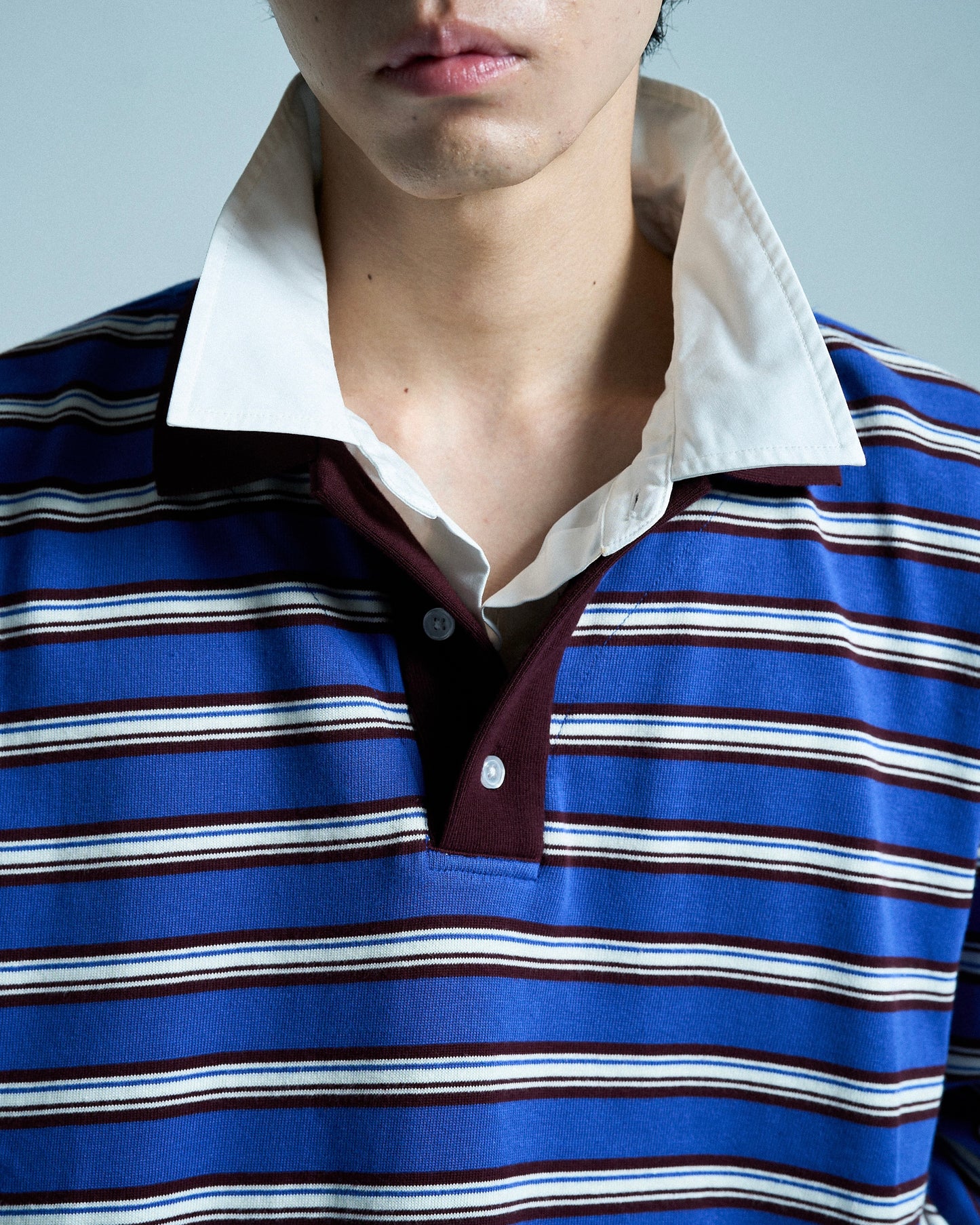 DOUBLE COLLAR LAYERED BORDER POLO L/S SHIRTS
