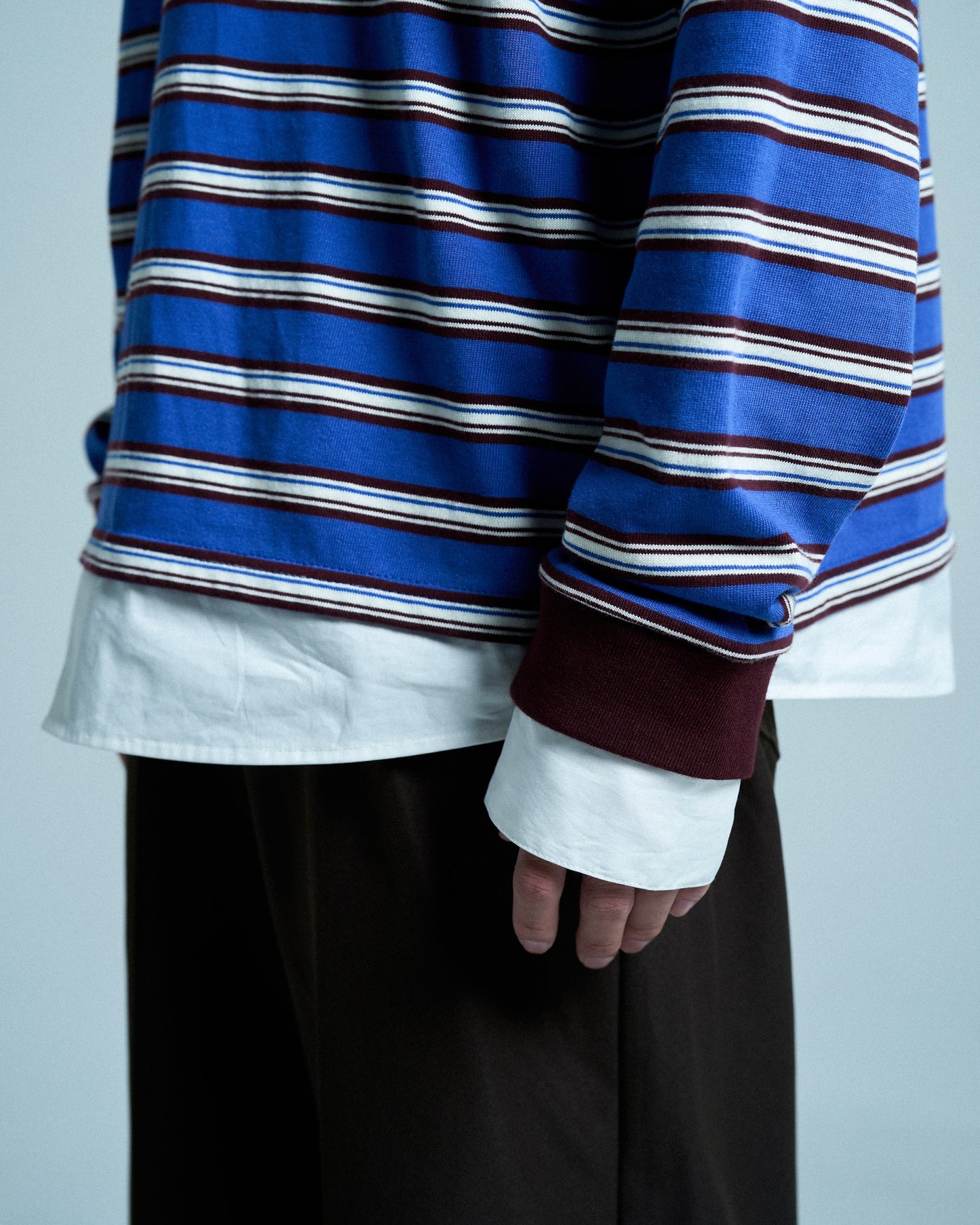DOUBLE COLLAR LAYERED BORDER POLO L/S SHIRTS