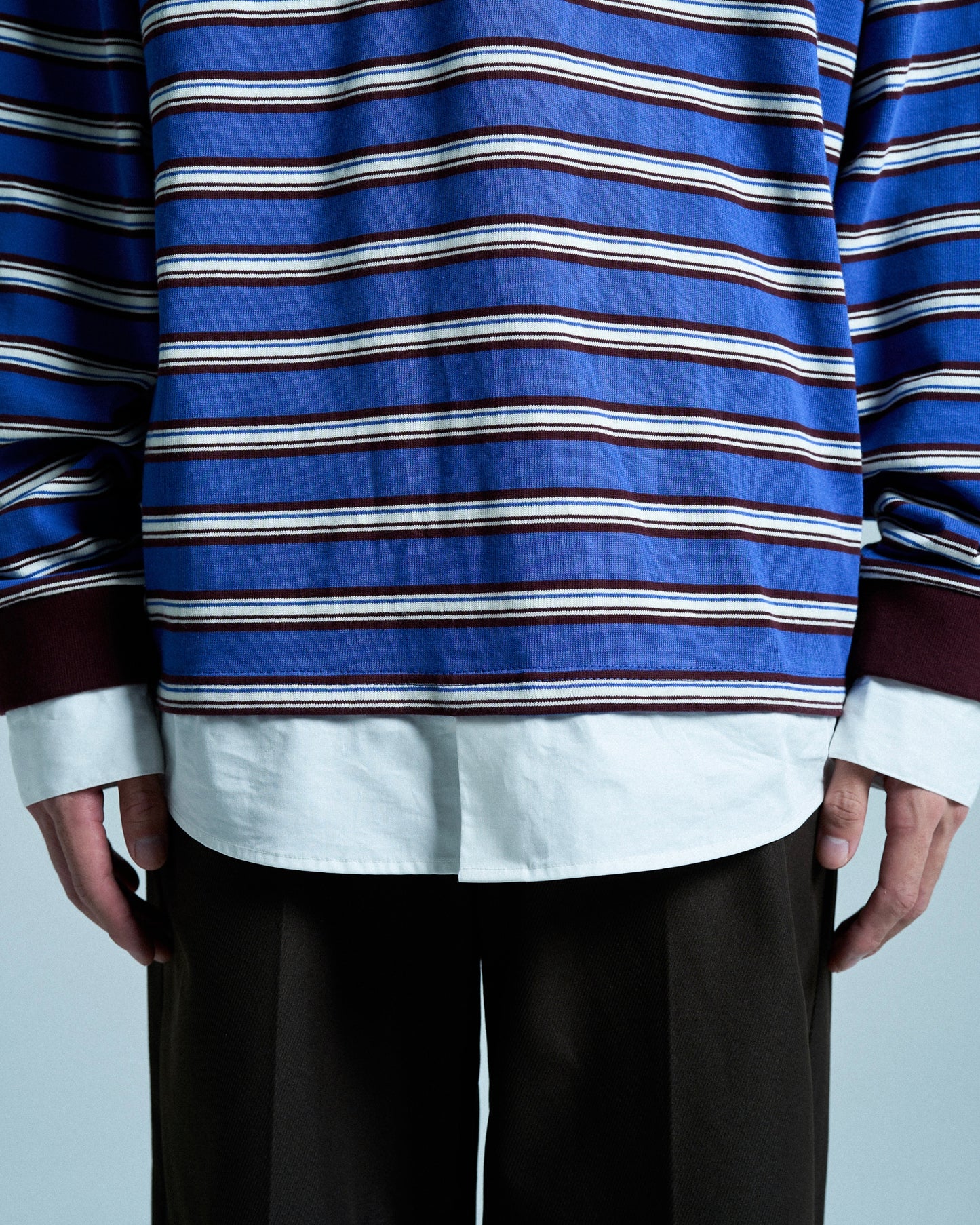DOUBLE COLLAR LAYERED BORDER POLO L/S SHIRTS