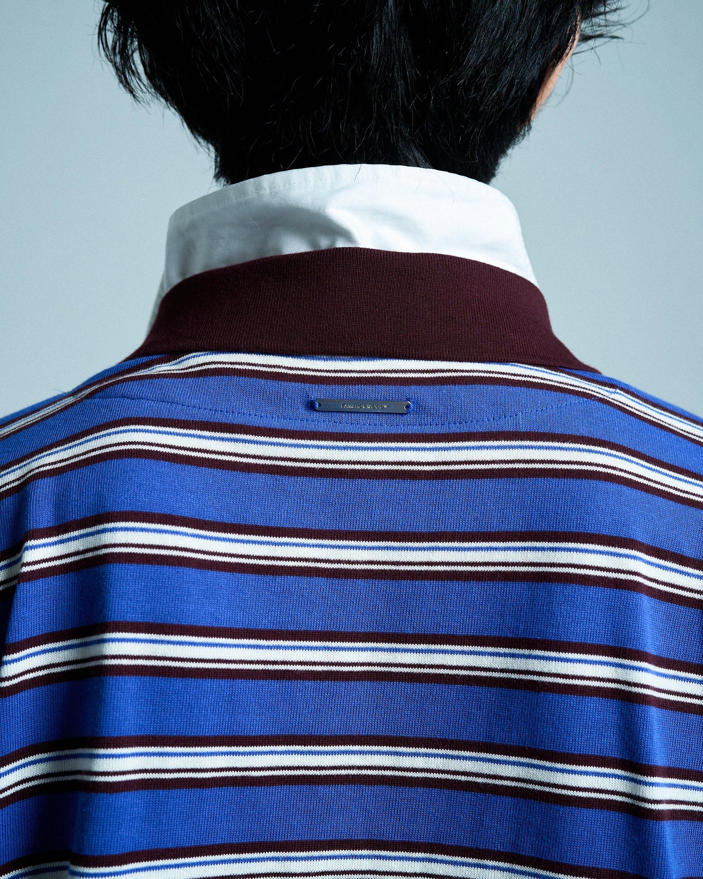 DOUBLE COLLAR LAYERED BORDER POLO L/S SHIRTS