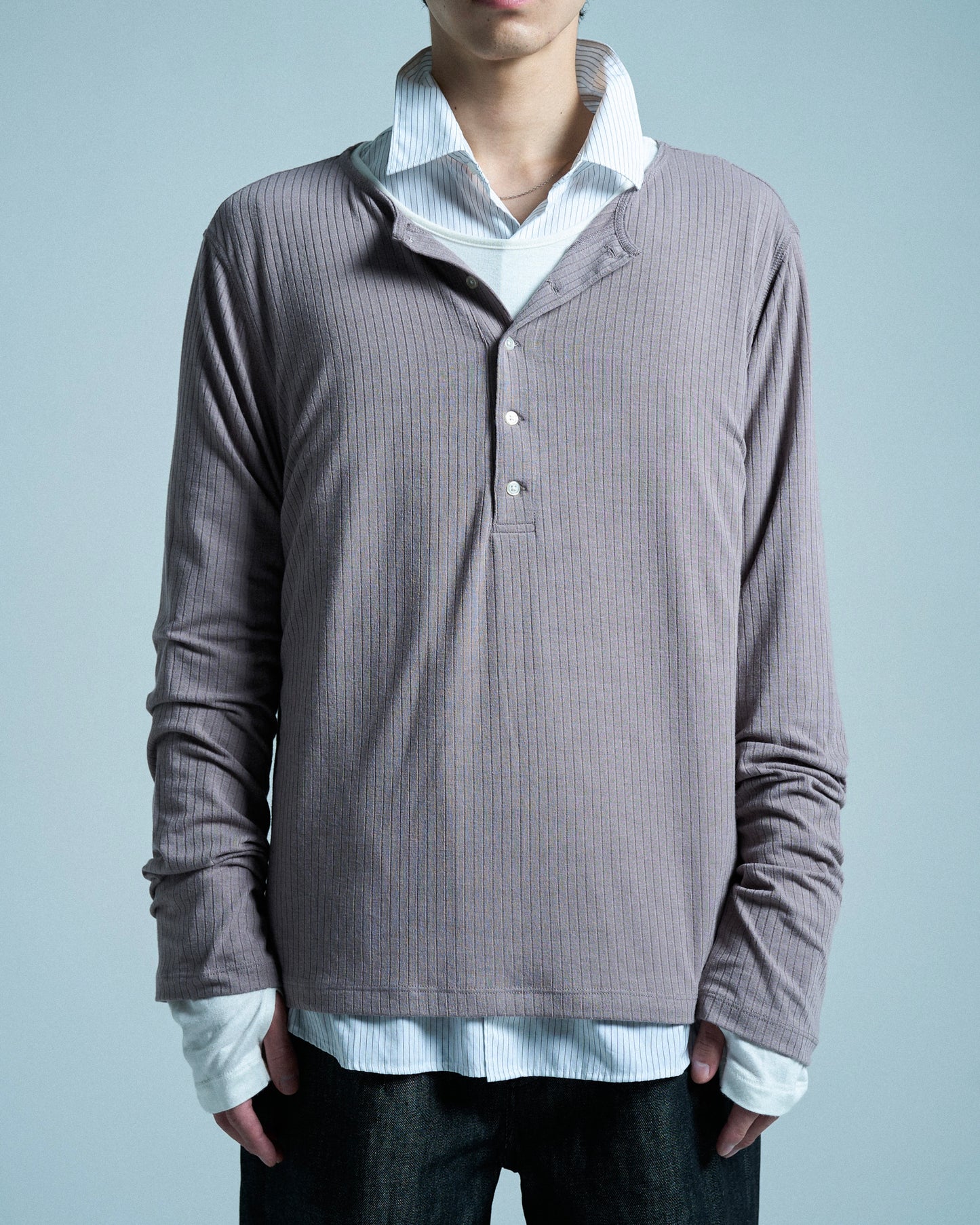 RIB HENLEY NECK L/S TEE