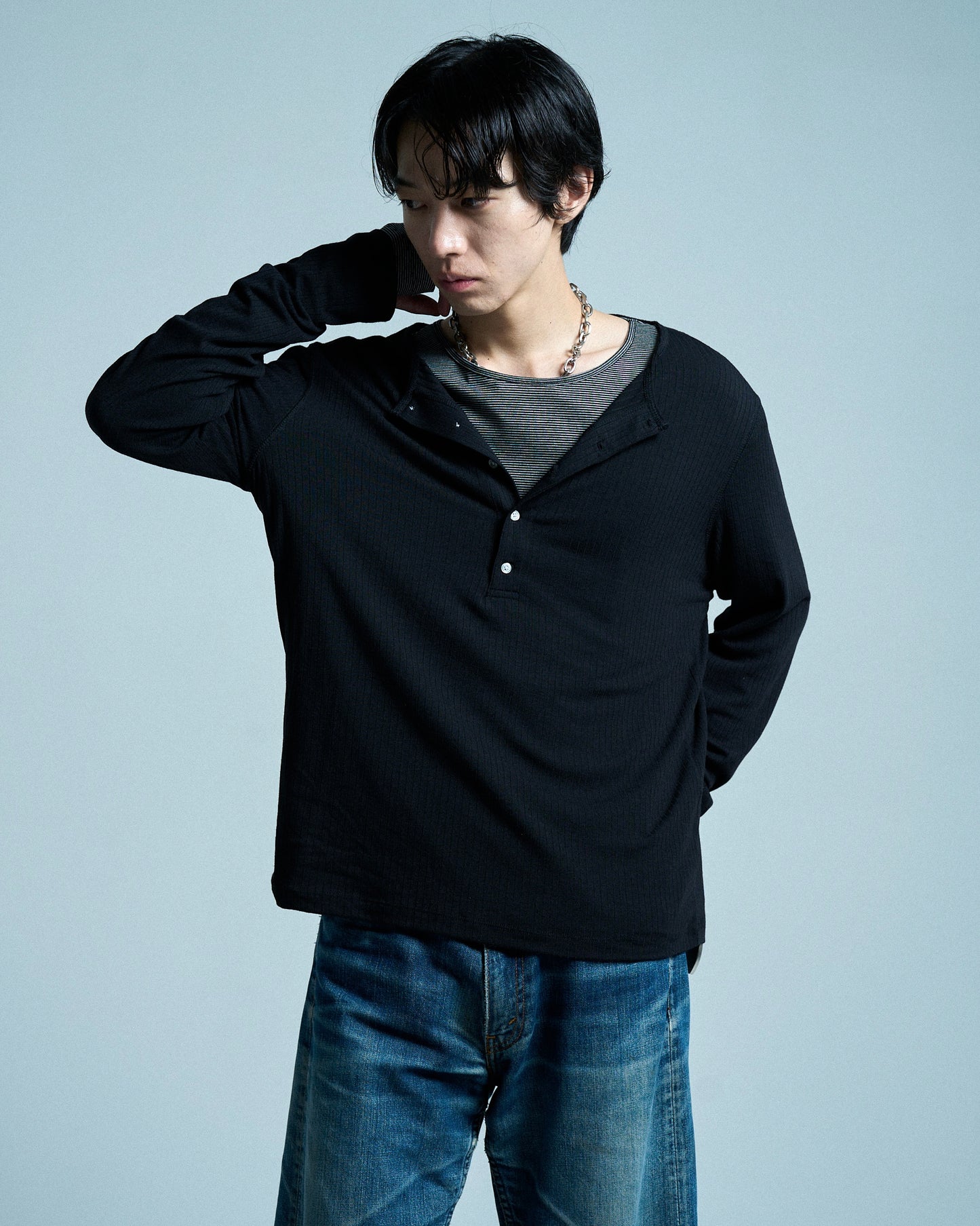 RIB HENLEY NECK L/S TEE