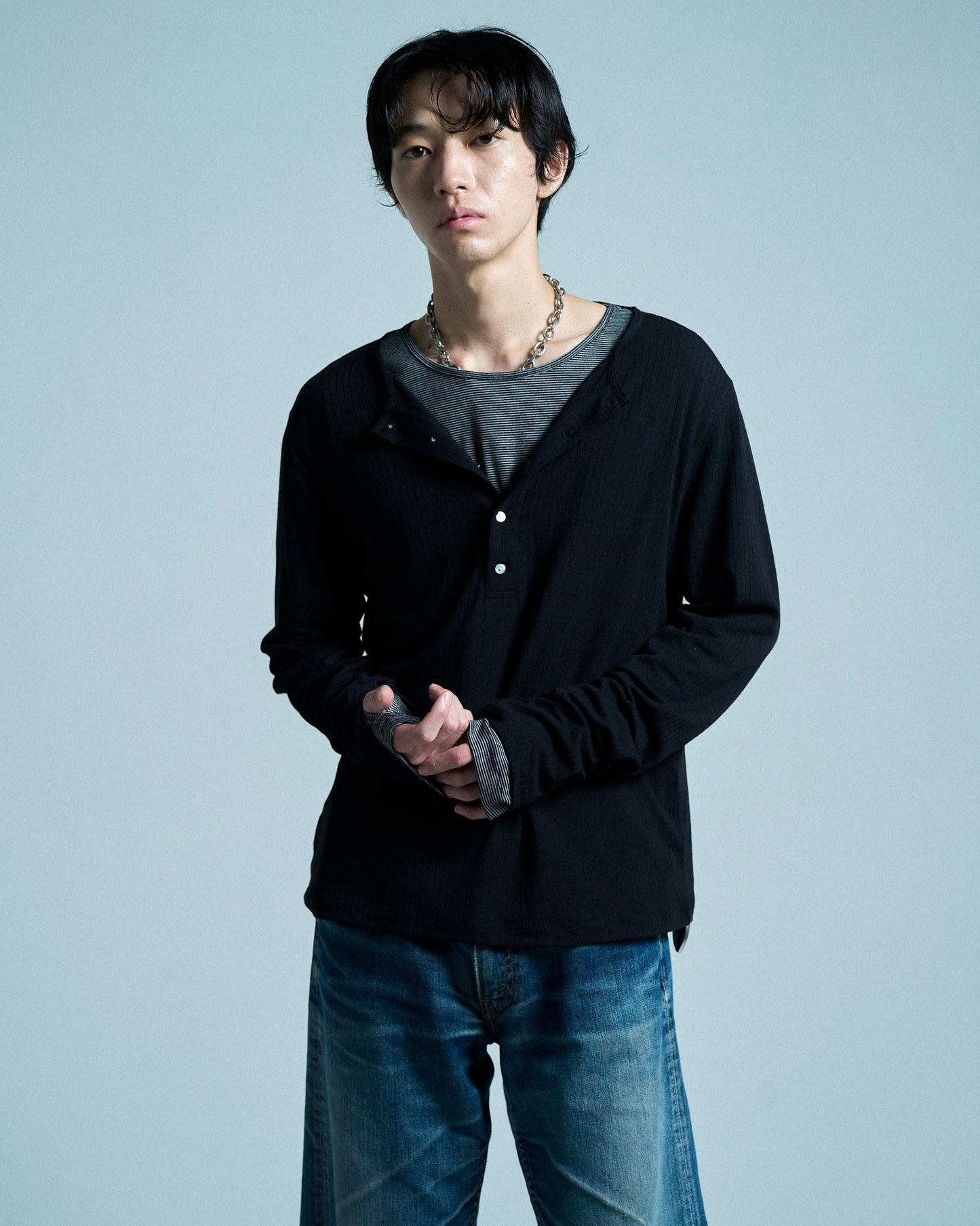 RIB HENLEY NECK L/S TEE