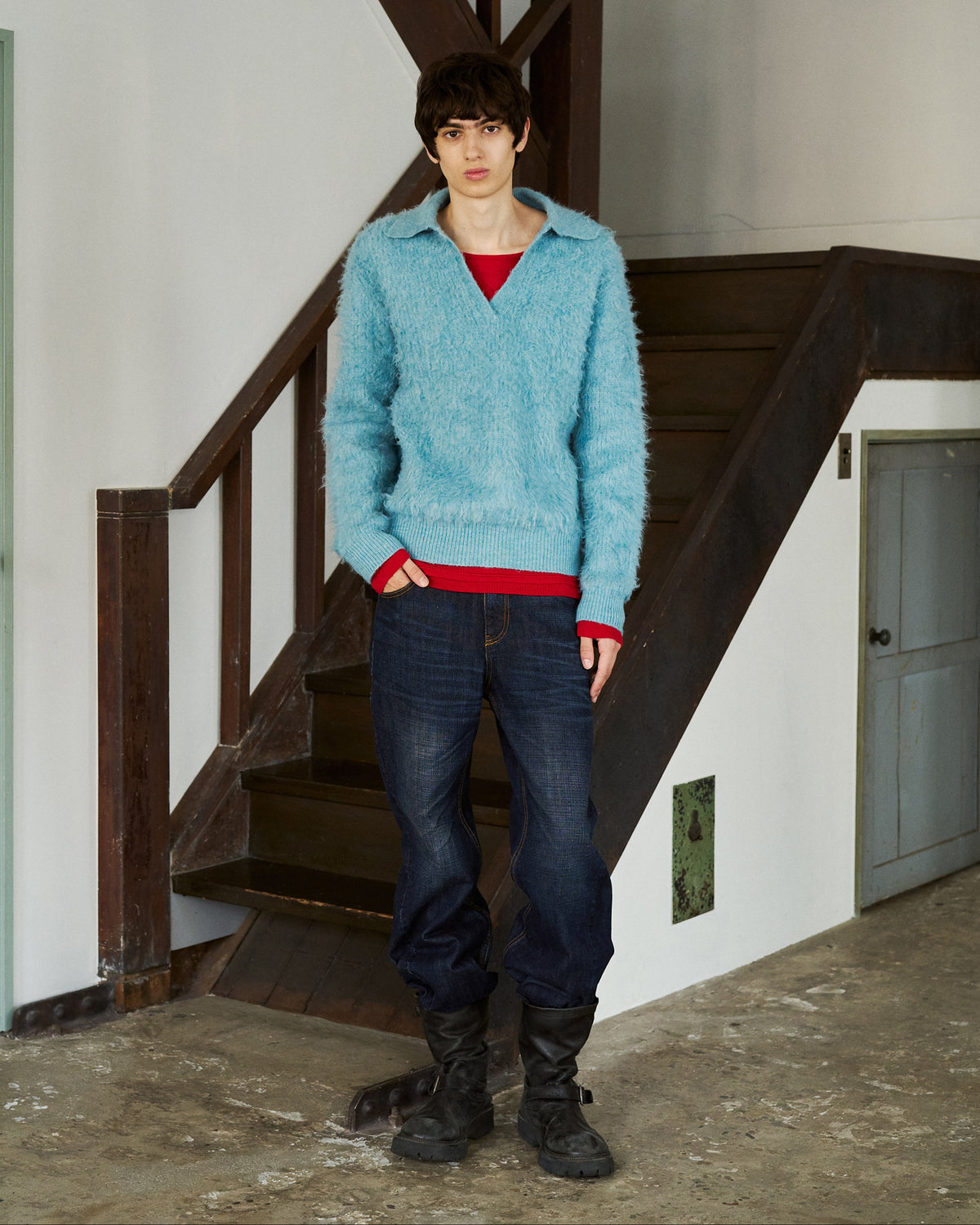 MOHAIR TOUCH SUPER SHAGGY SKIPPER KNIT SHIRT
