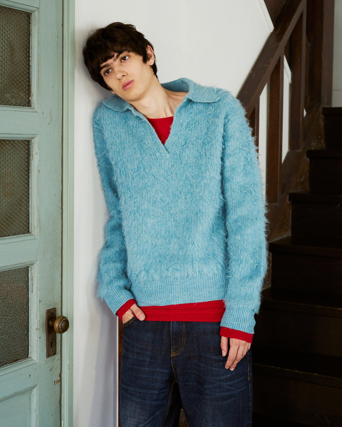 MOHAIR TOUCH SUPER SHAGGY SKIPPER KNIT SHIRT
