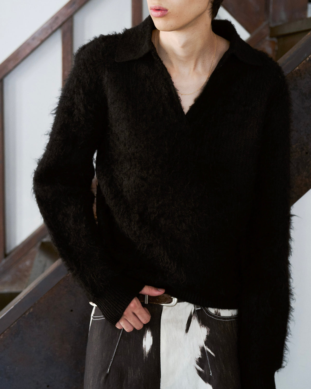 MOHAIR TOUCH SUPER SHAGGY SKIPPER KNIT SHIRT